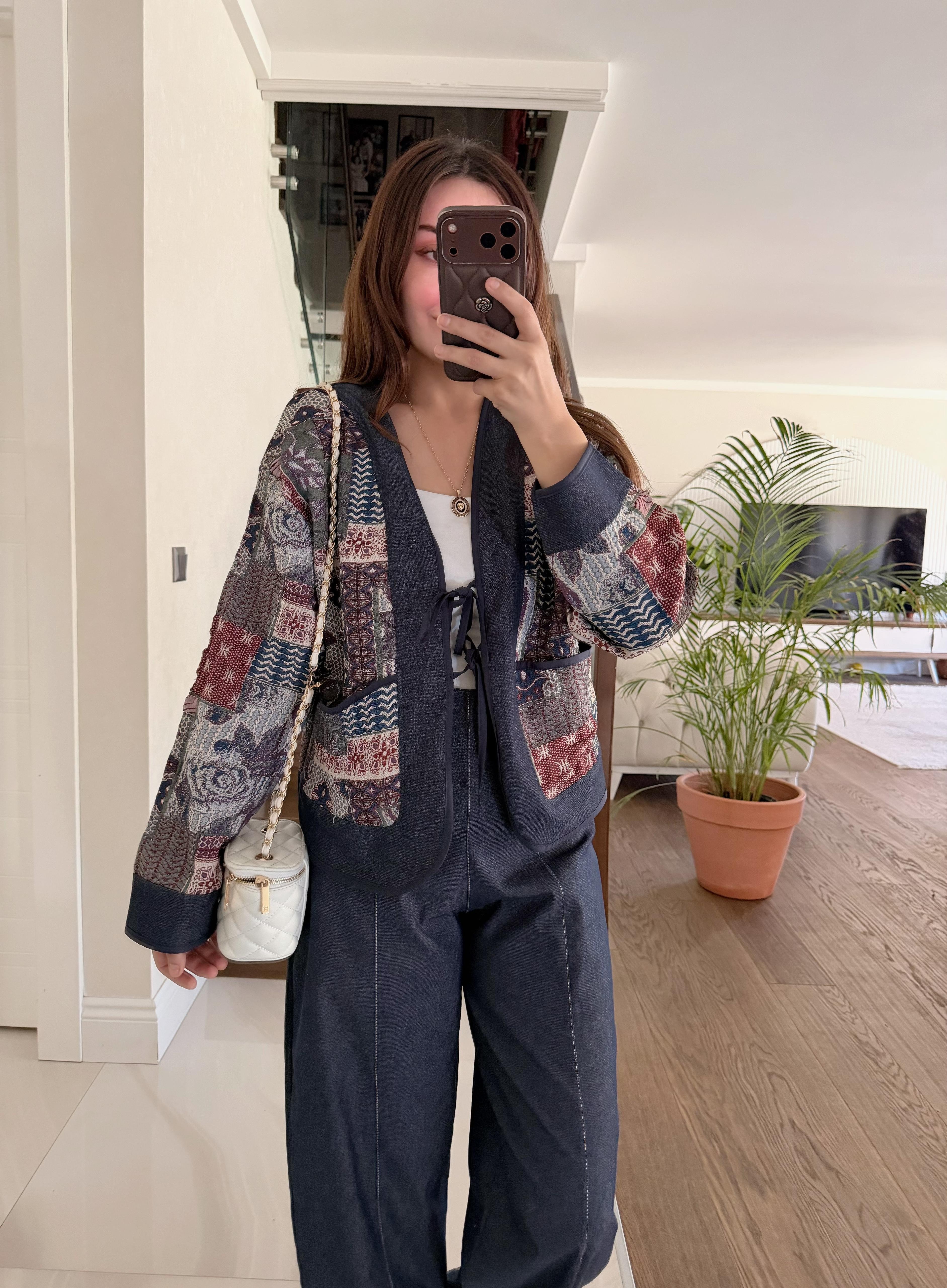 ETNİK DESEN BAĞLAMALI CEKET