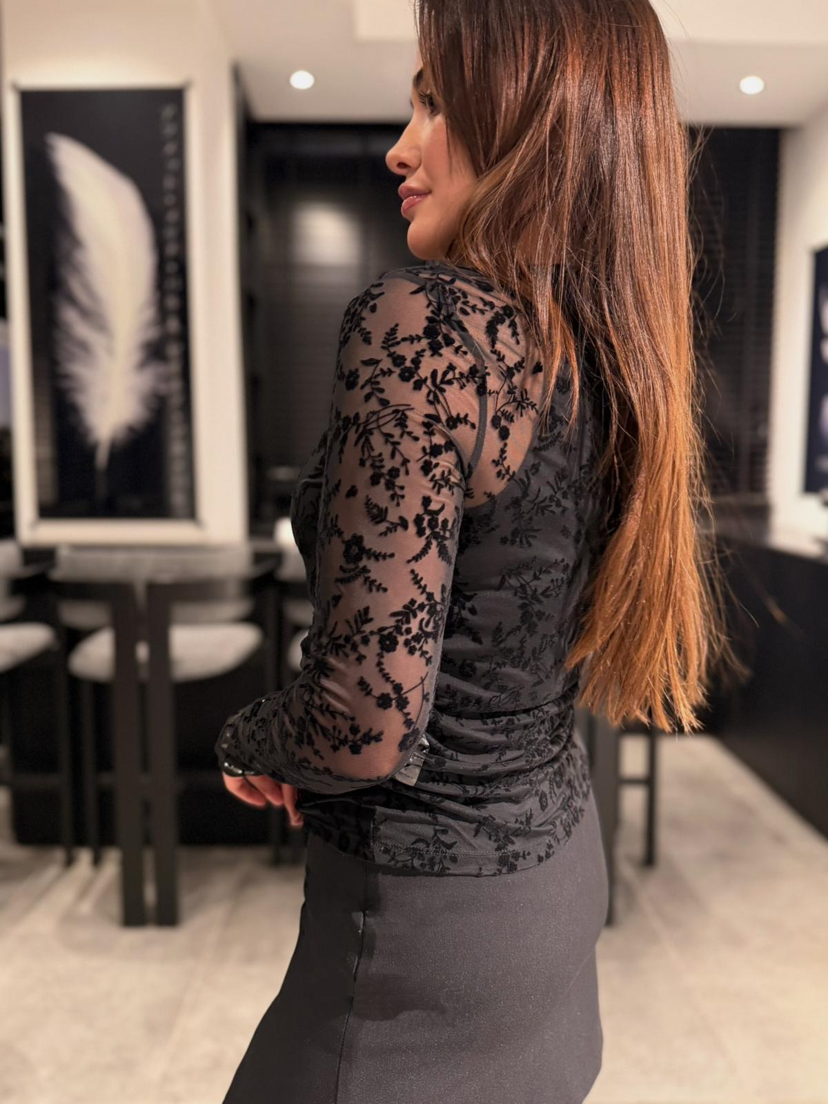 FLOK BASKI TÜL BLUZ