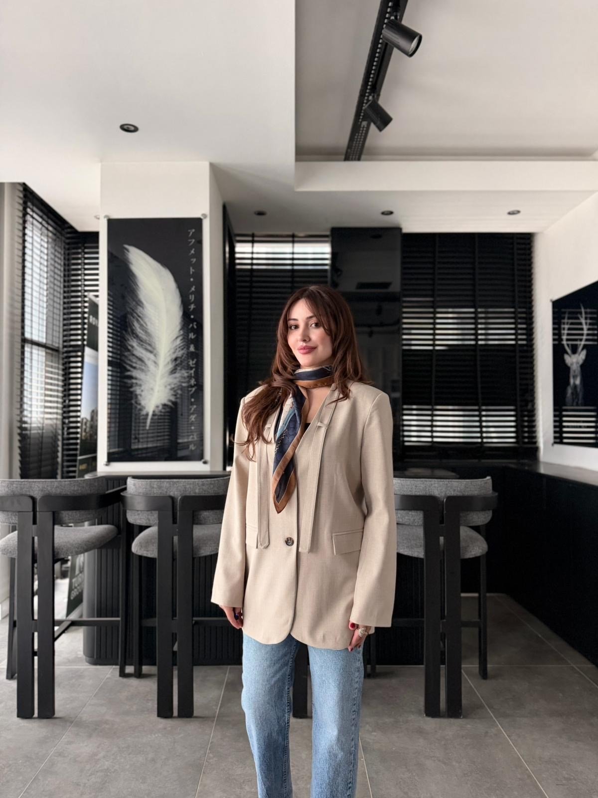 FULARLI OVERSİZE BLAZER CEKET