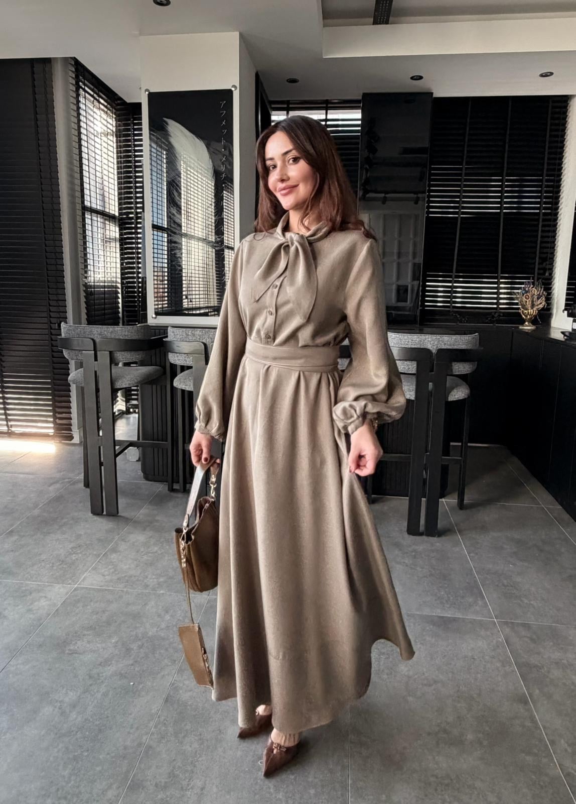 FULARLI VİSKON ELBİSE 