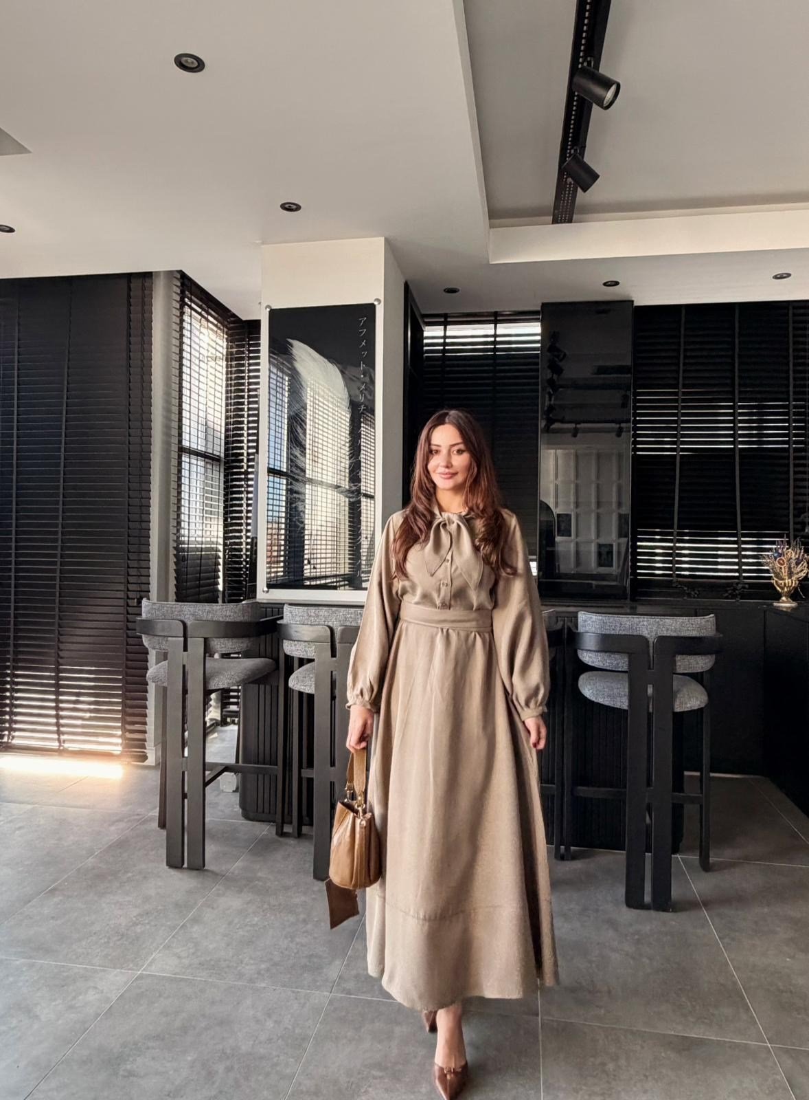 FULARLI VİSKON ELBİSE 