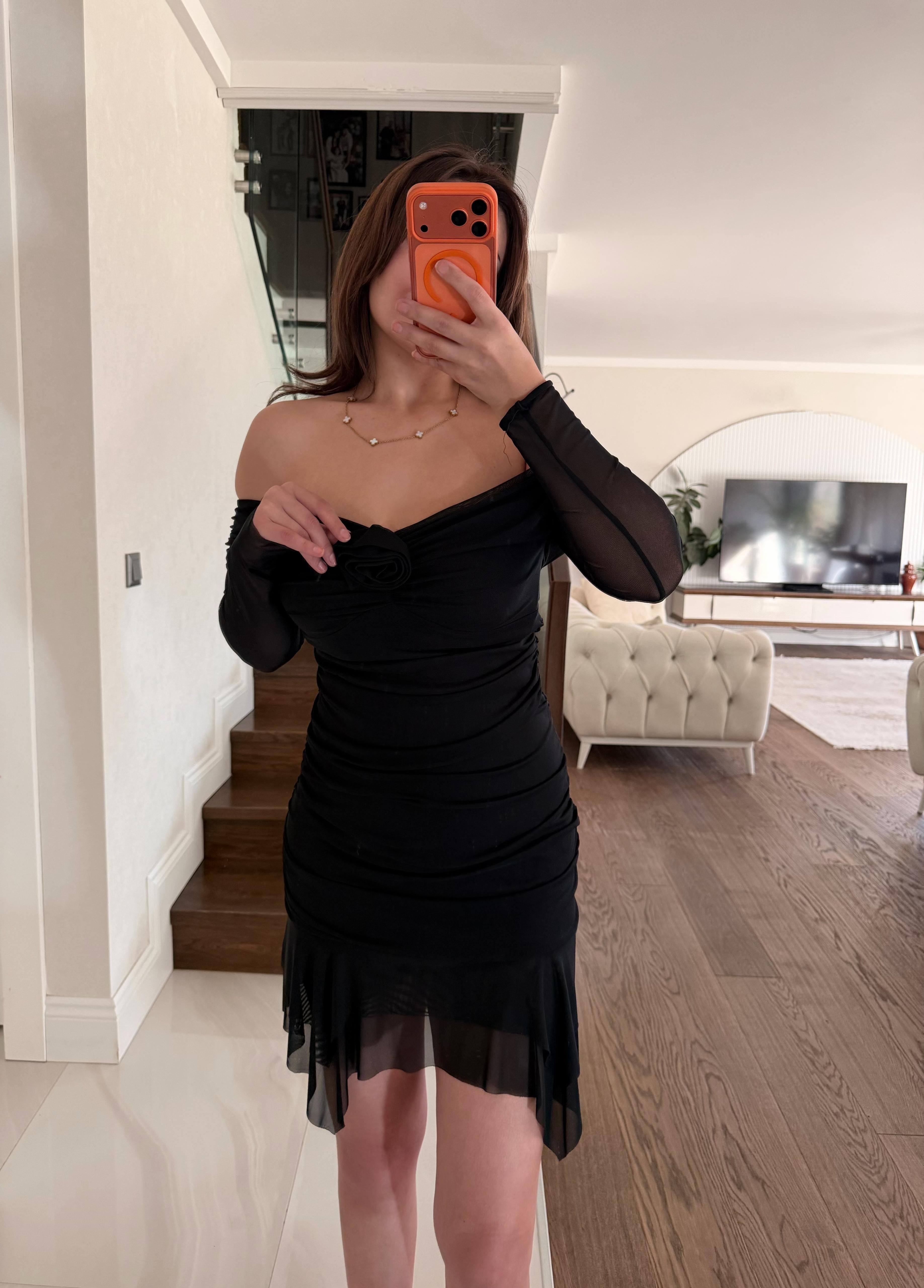 GÜL DETAY KISA ELBİSE