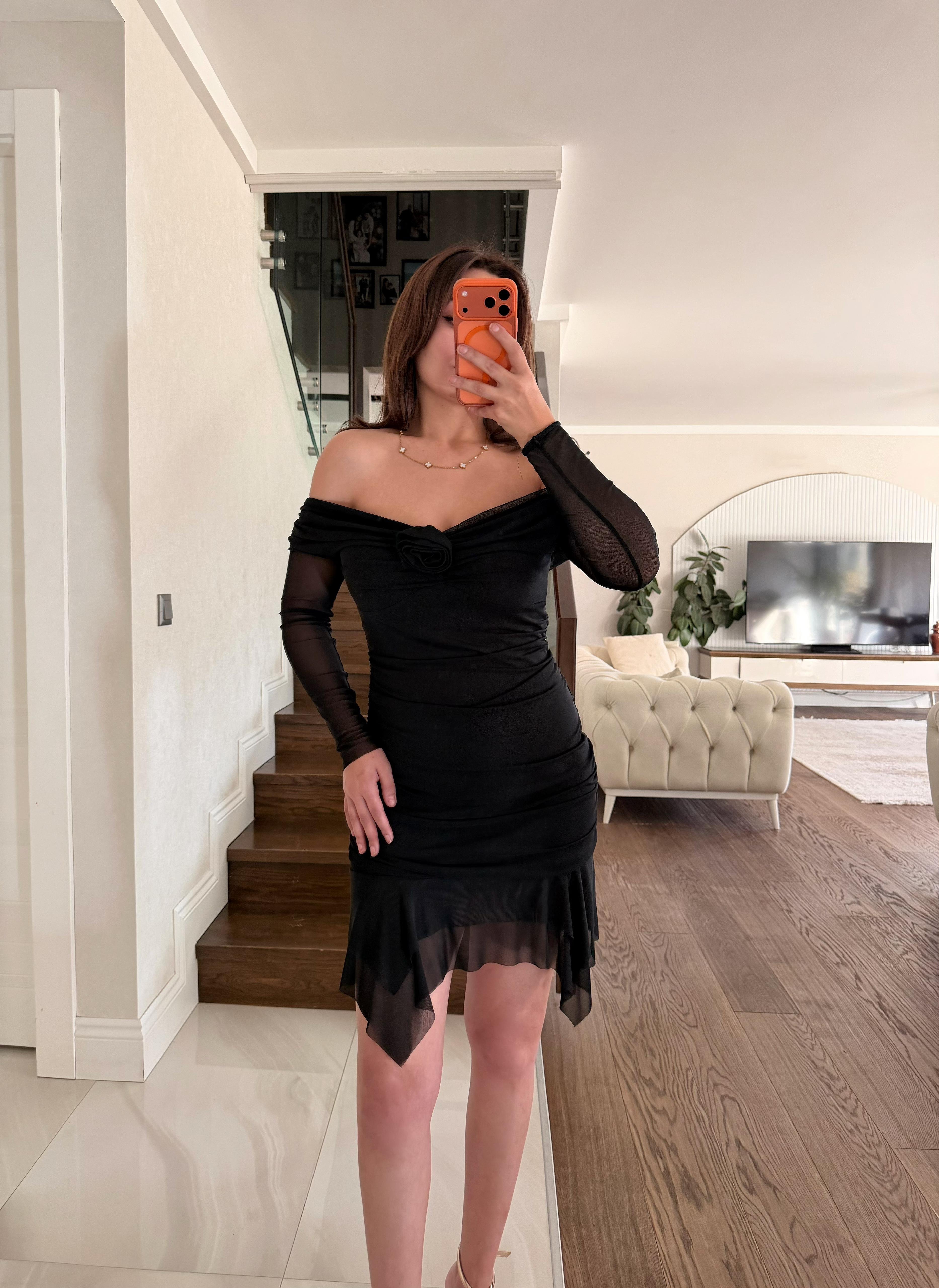 GÜL DETAY KISA ELBİSE