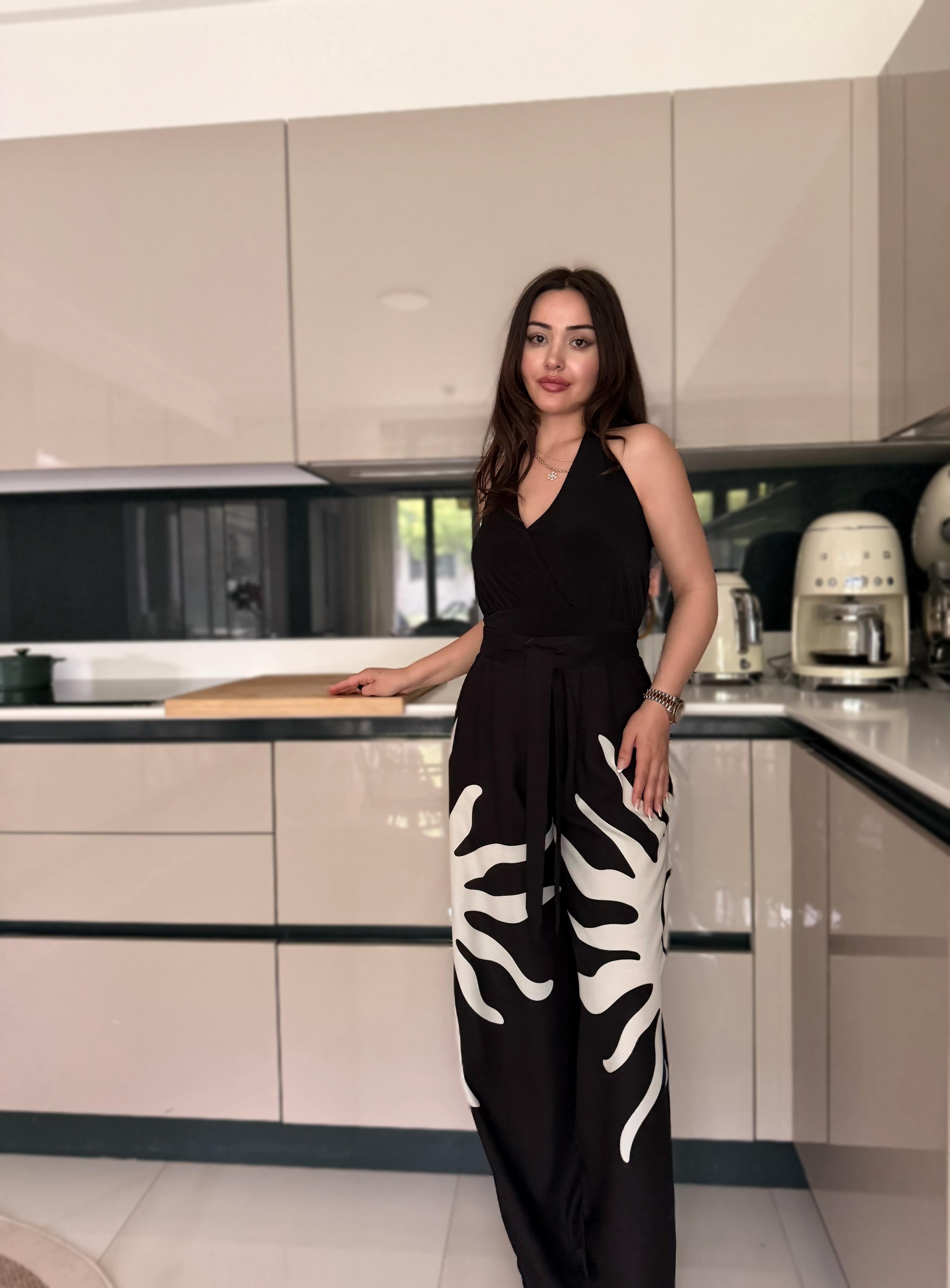 GÜNEŞ DESENLİ YÜKSEK BEL PANTOLON