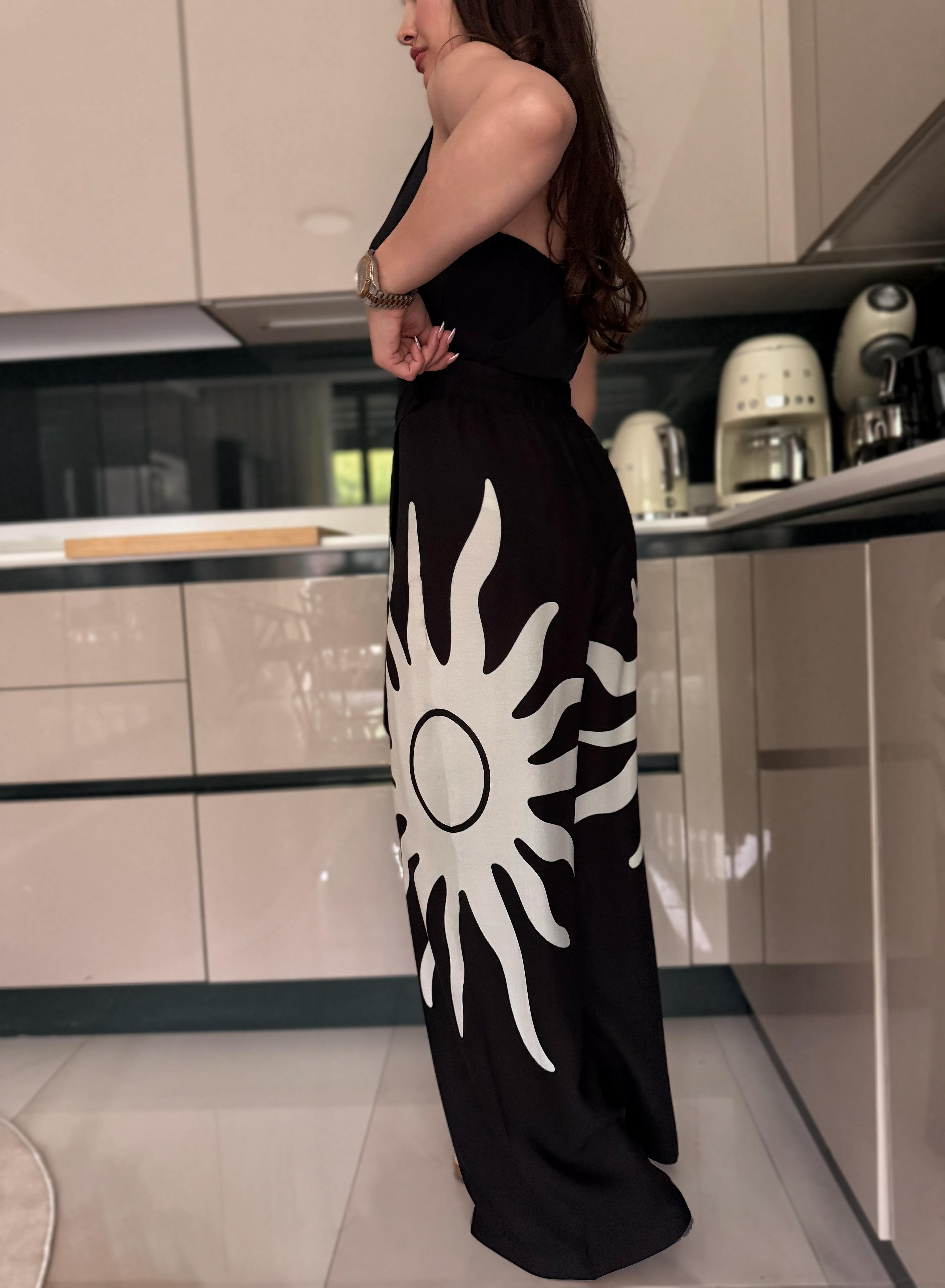 GÜNEŞ DESENLİ YÜKSEK BEL PANTOLON