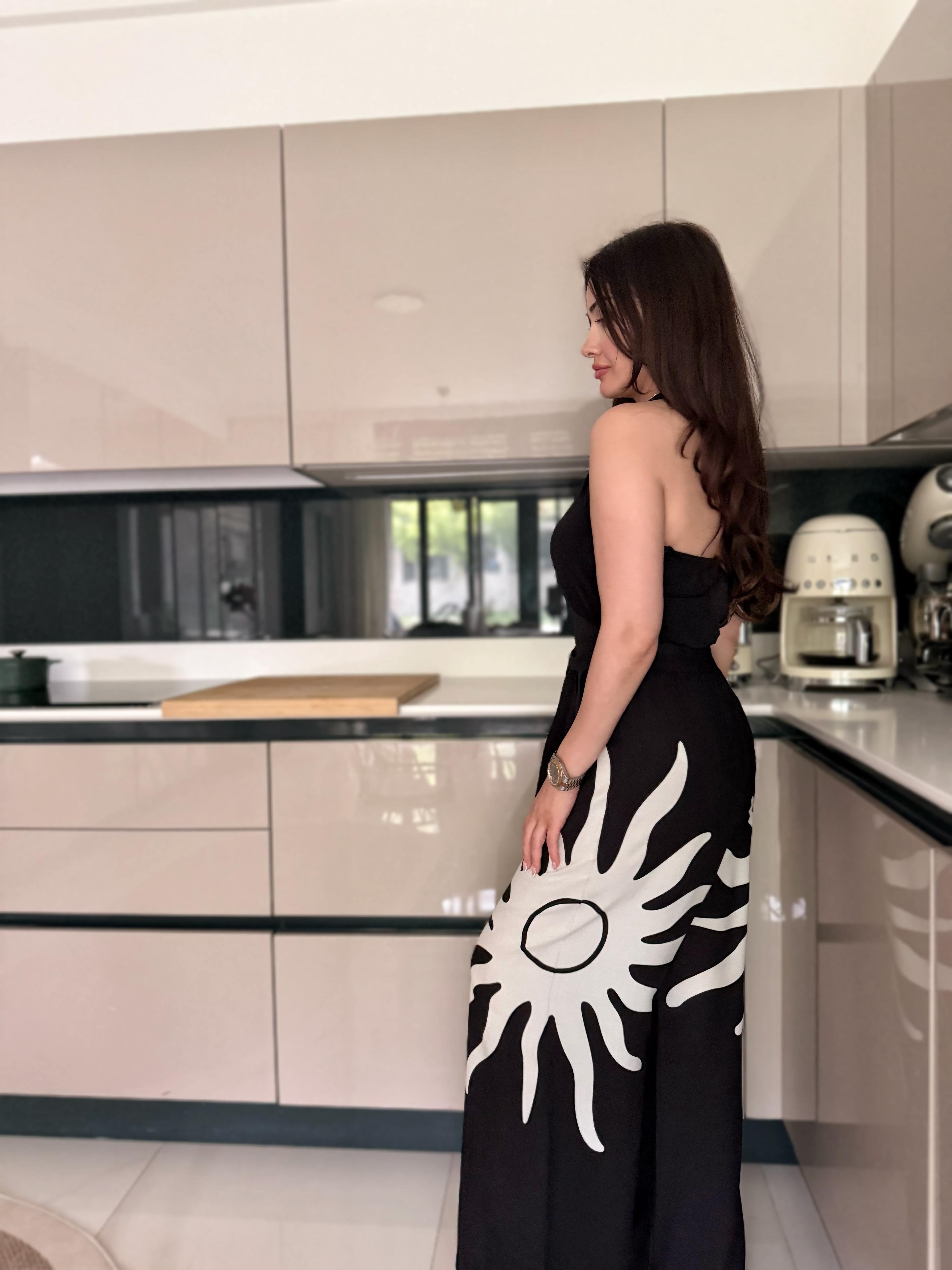 GÜNEŞ DESENLİ YÜKSEK BEL PANTOLON