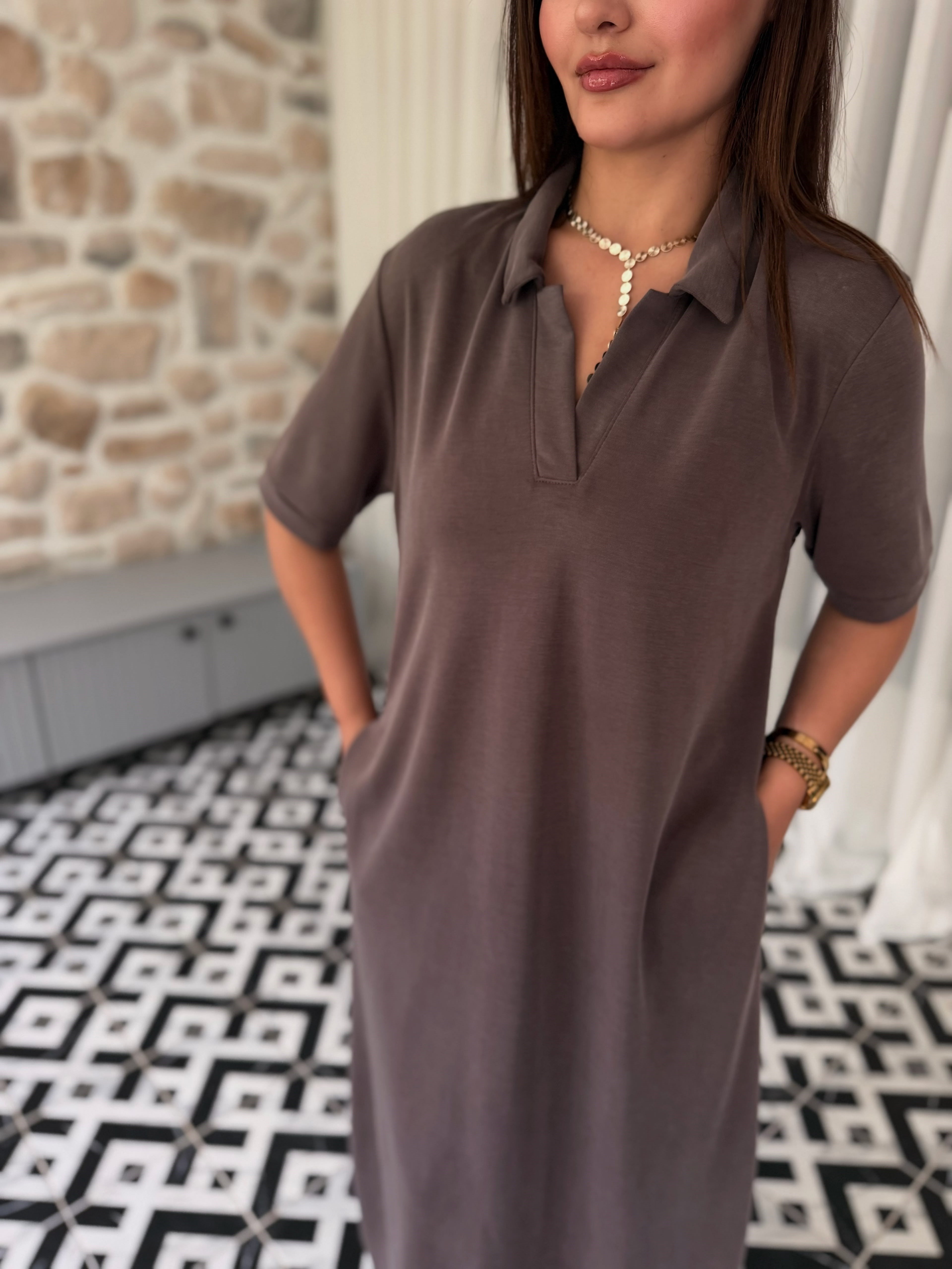OYSHO  POLO YAKA CEPLİ MODAL ELBİSE