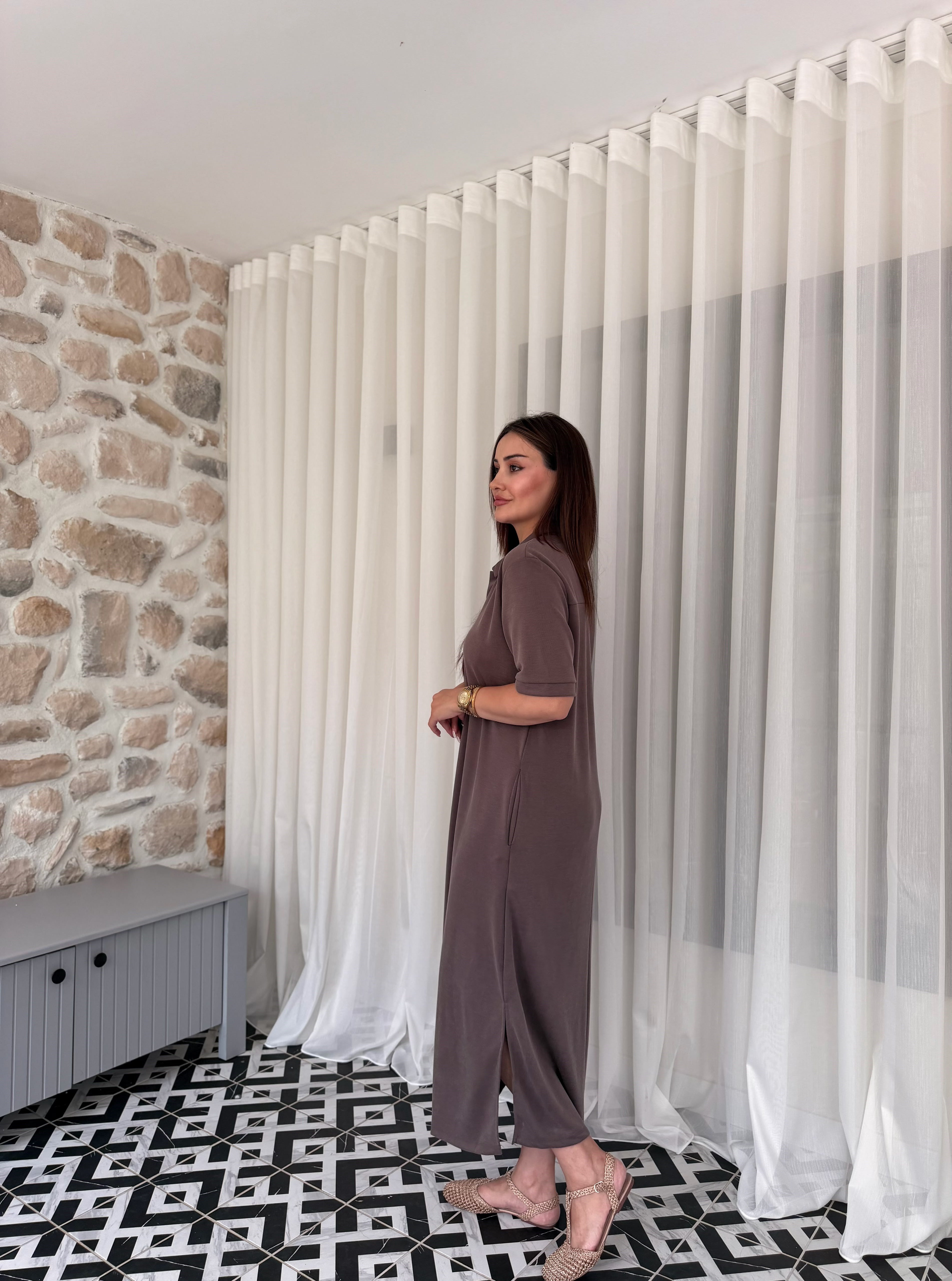 OYSHO  POLO YAKA CEPLİ MODAL ELBİSE