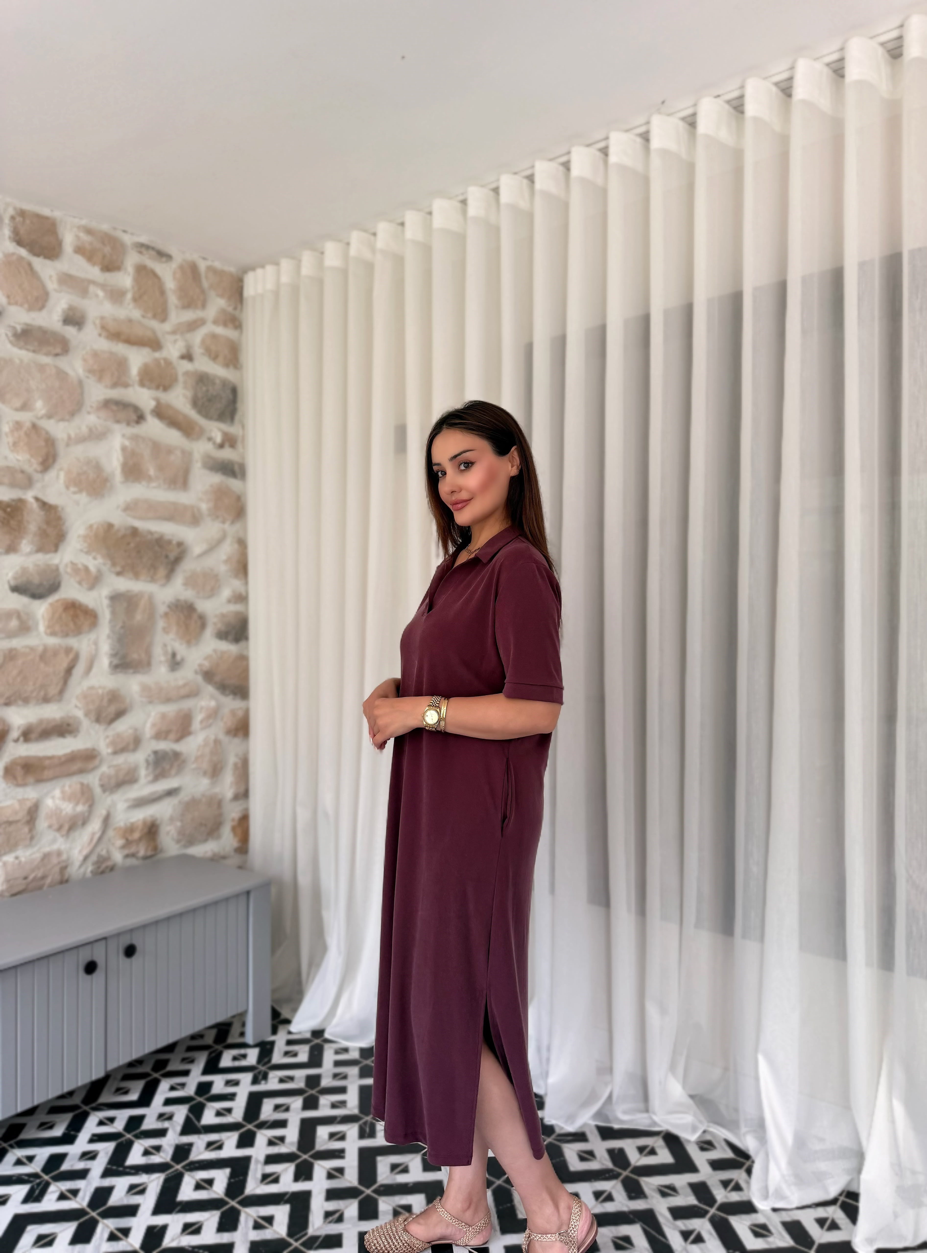OYSHO  POLO YAKA CEPLİ MODAL ELBİSE