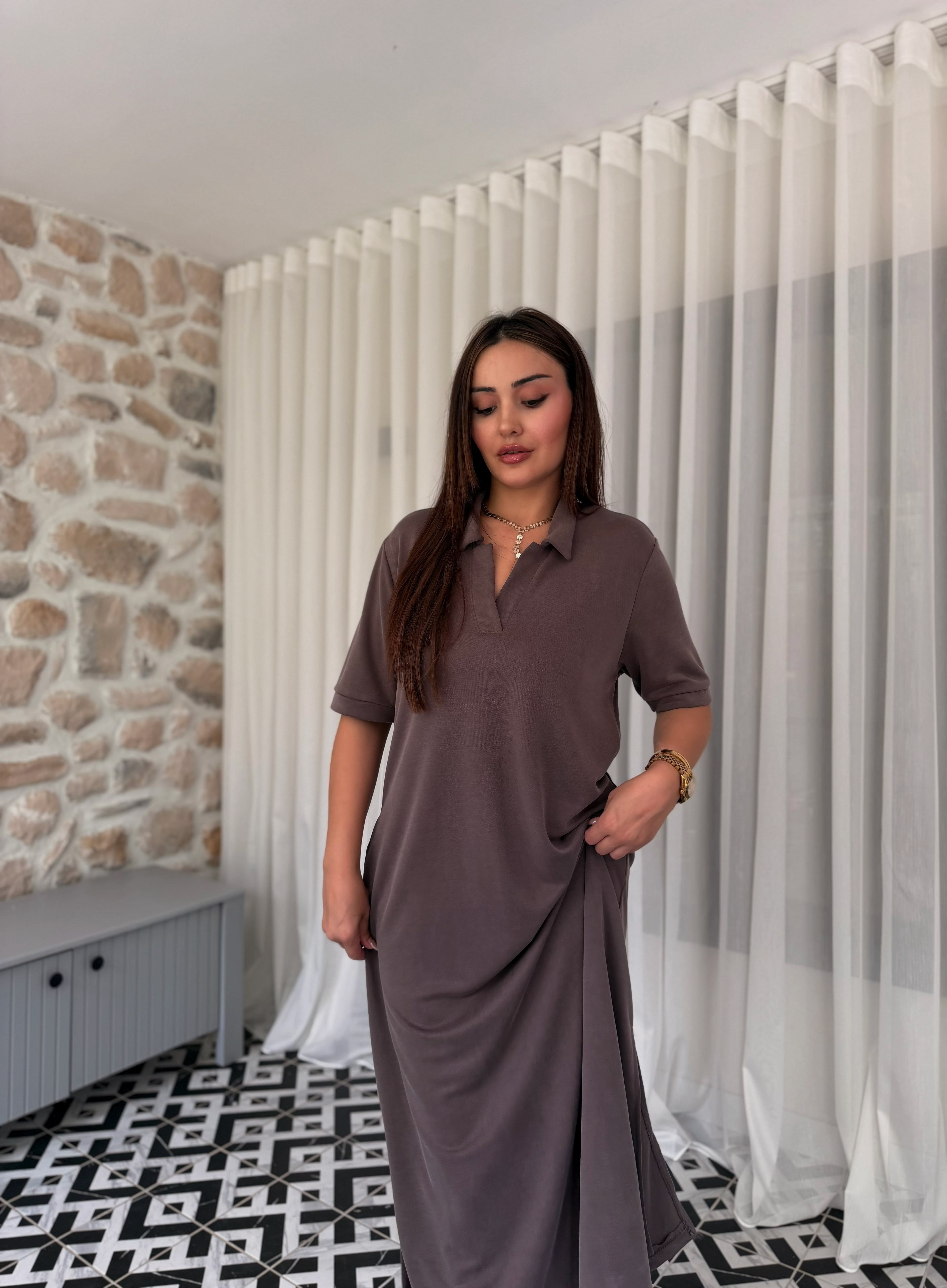 OYSHO  POLO YAKA CEPLİ MODAL ELBİSE
