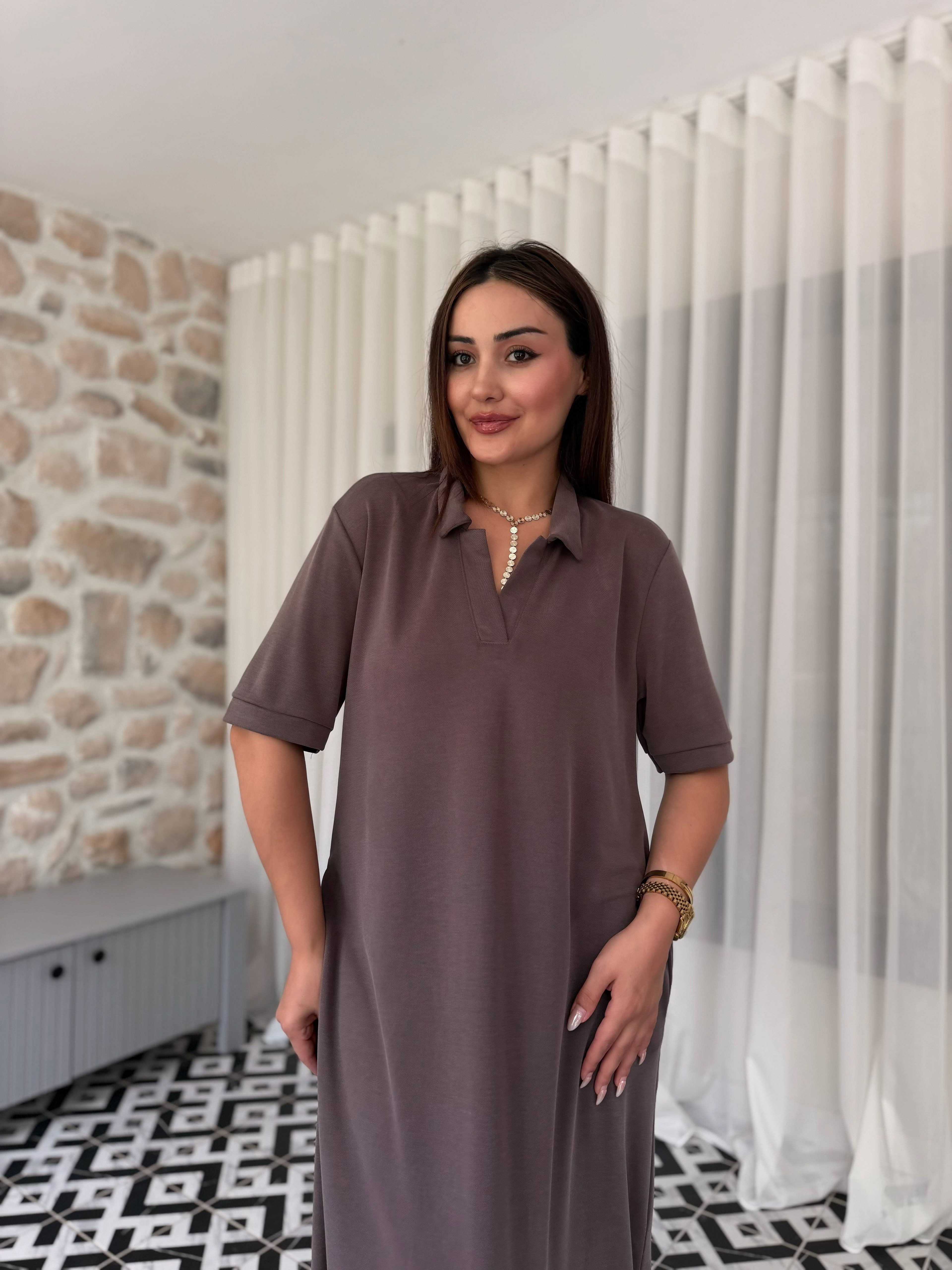 OYSHO  POLO YAKA CEPLİ MODAL ELBİSE
