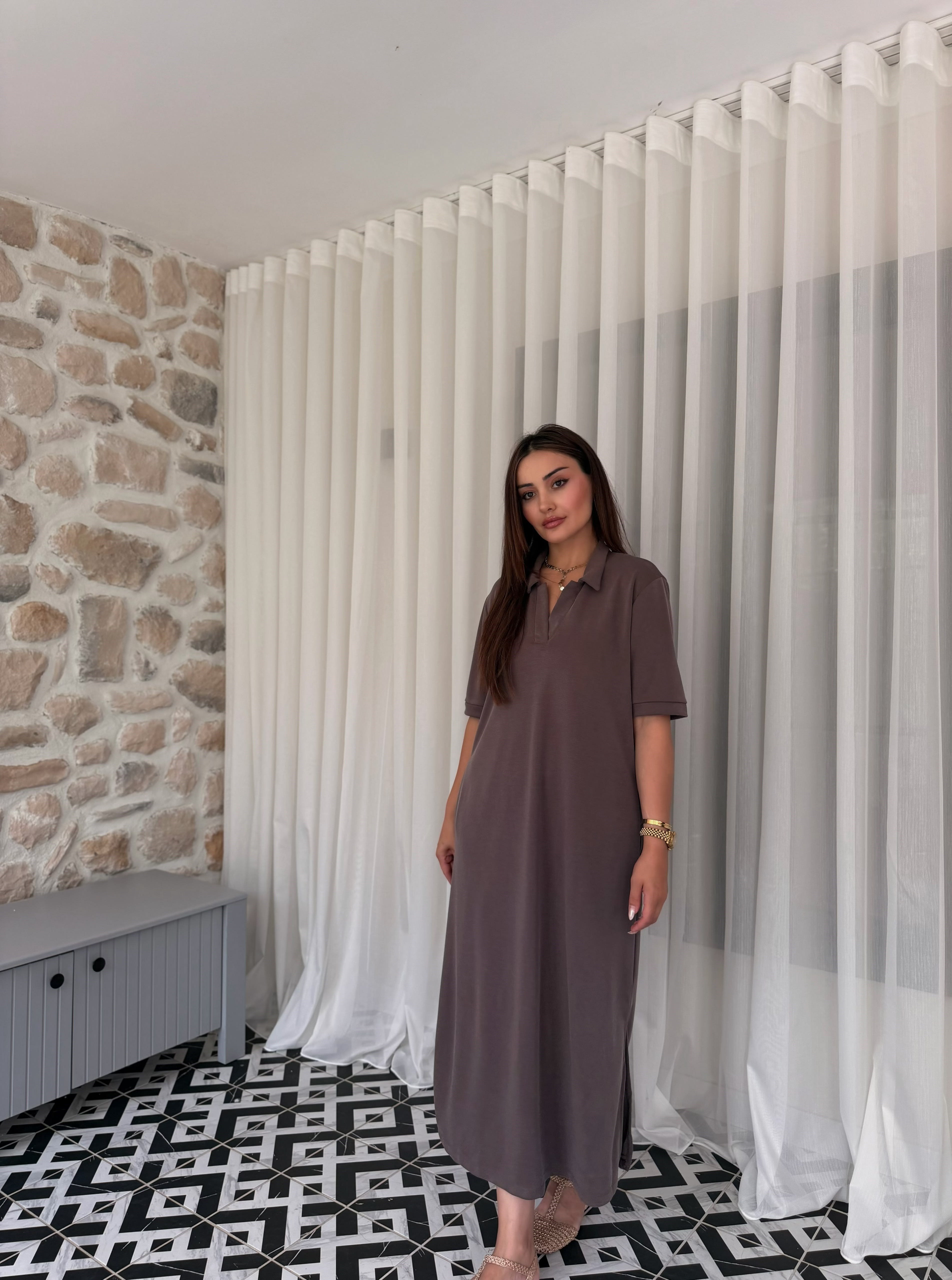 OYSHO  POLO YAKA CEPLİ MODAL ELBİSE