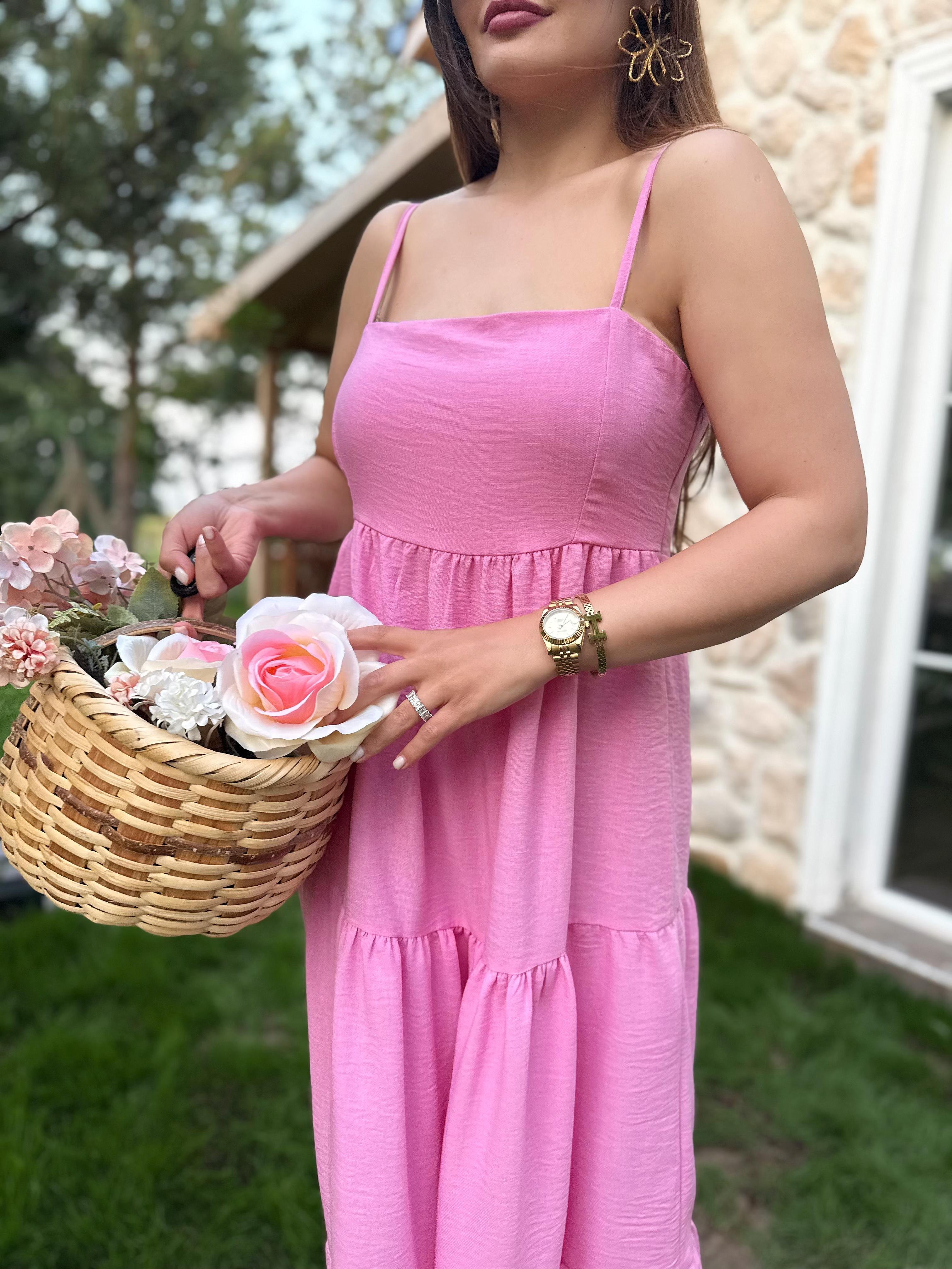 Pembe Askılı Elbise