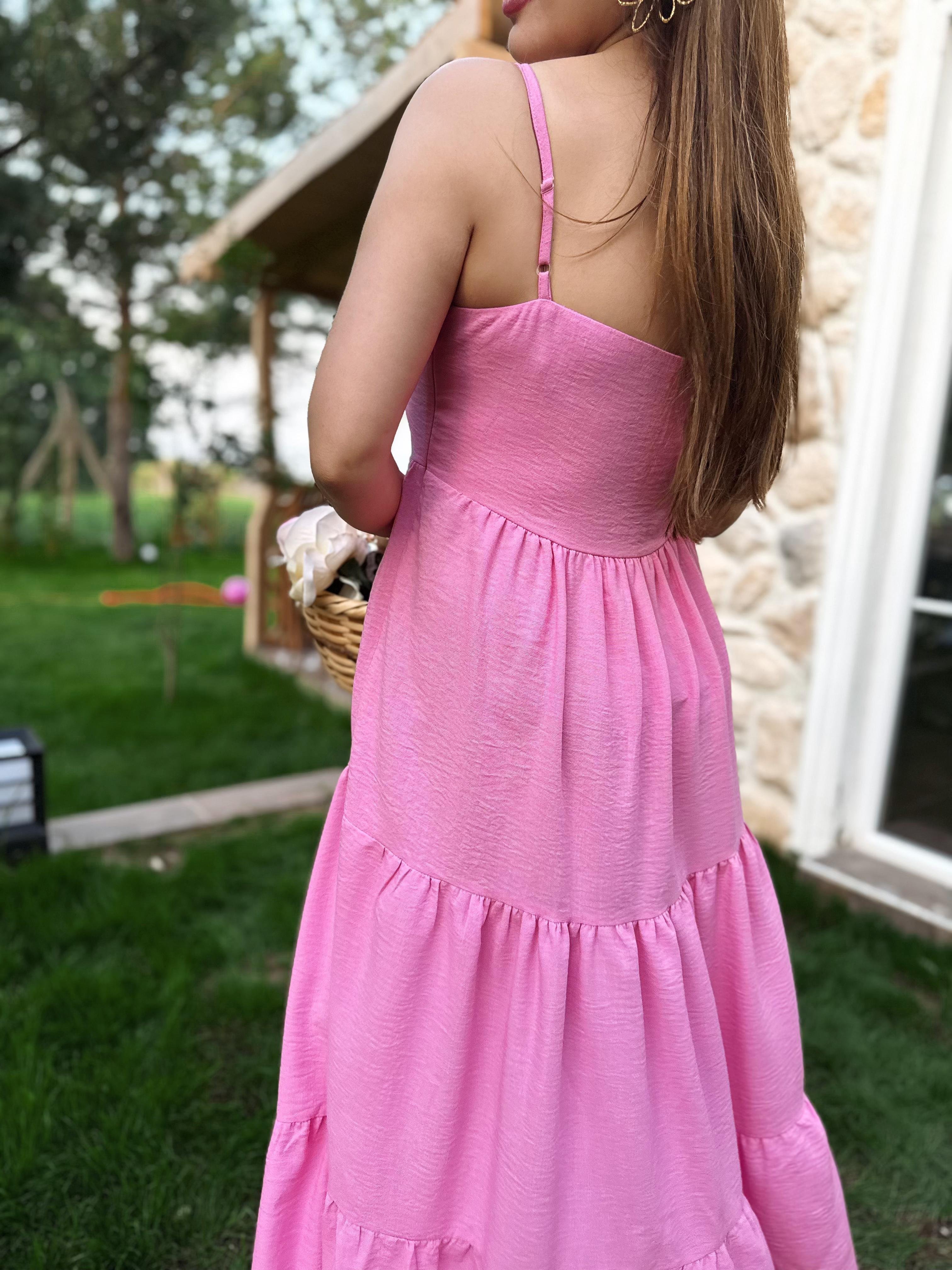 Pembe Askılı Elbise