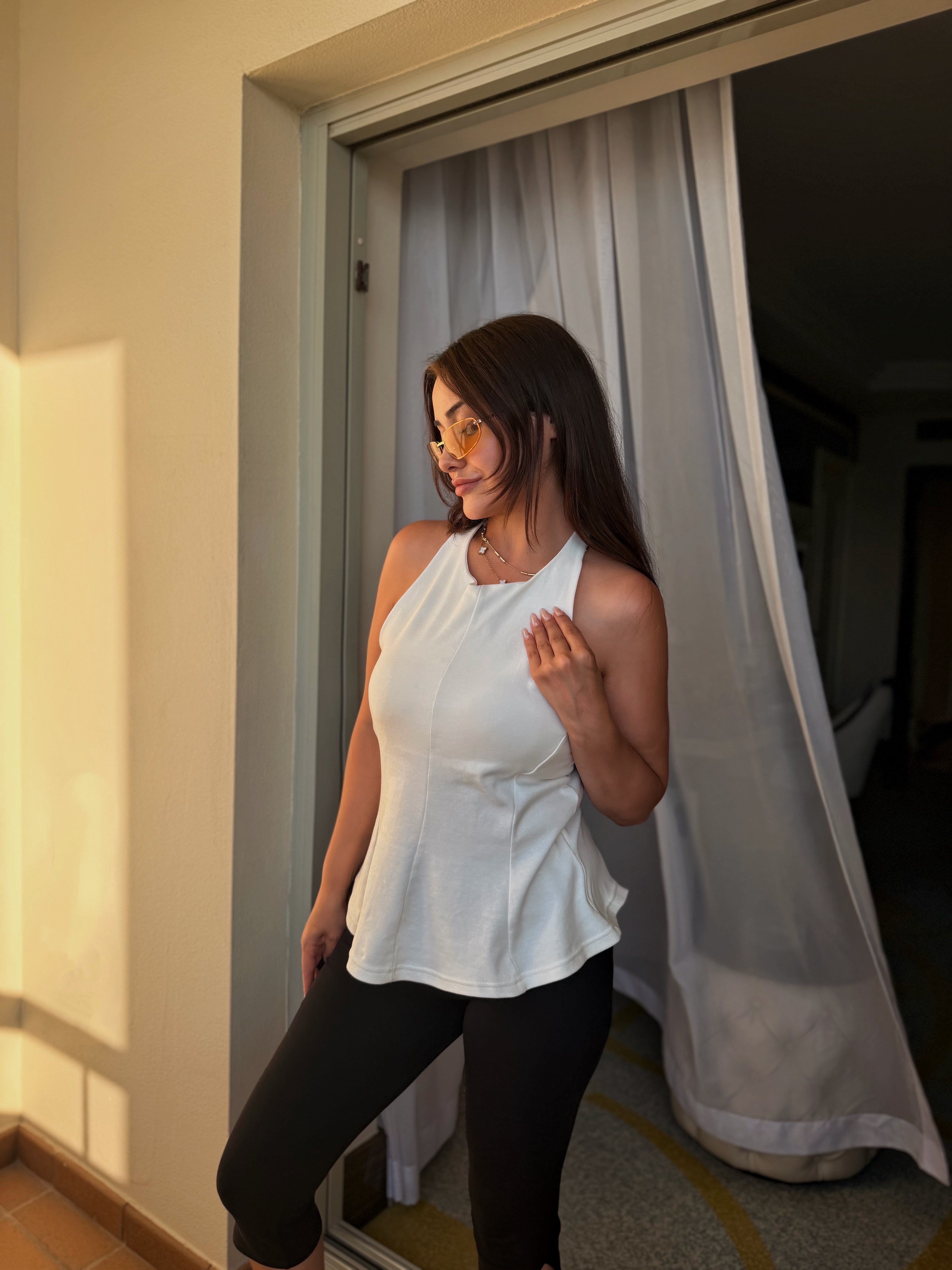 PREMİUM HALTER YAKA PEPLUM BLUZ - EKRU 