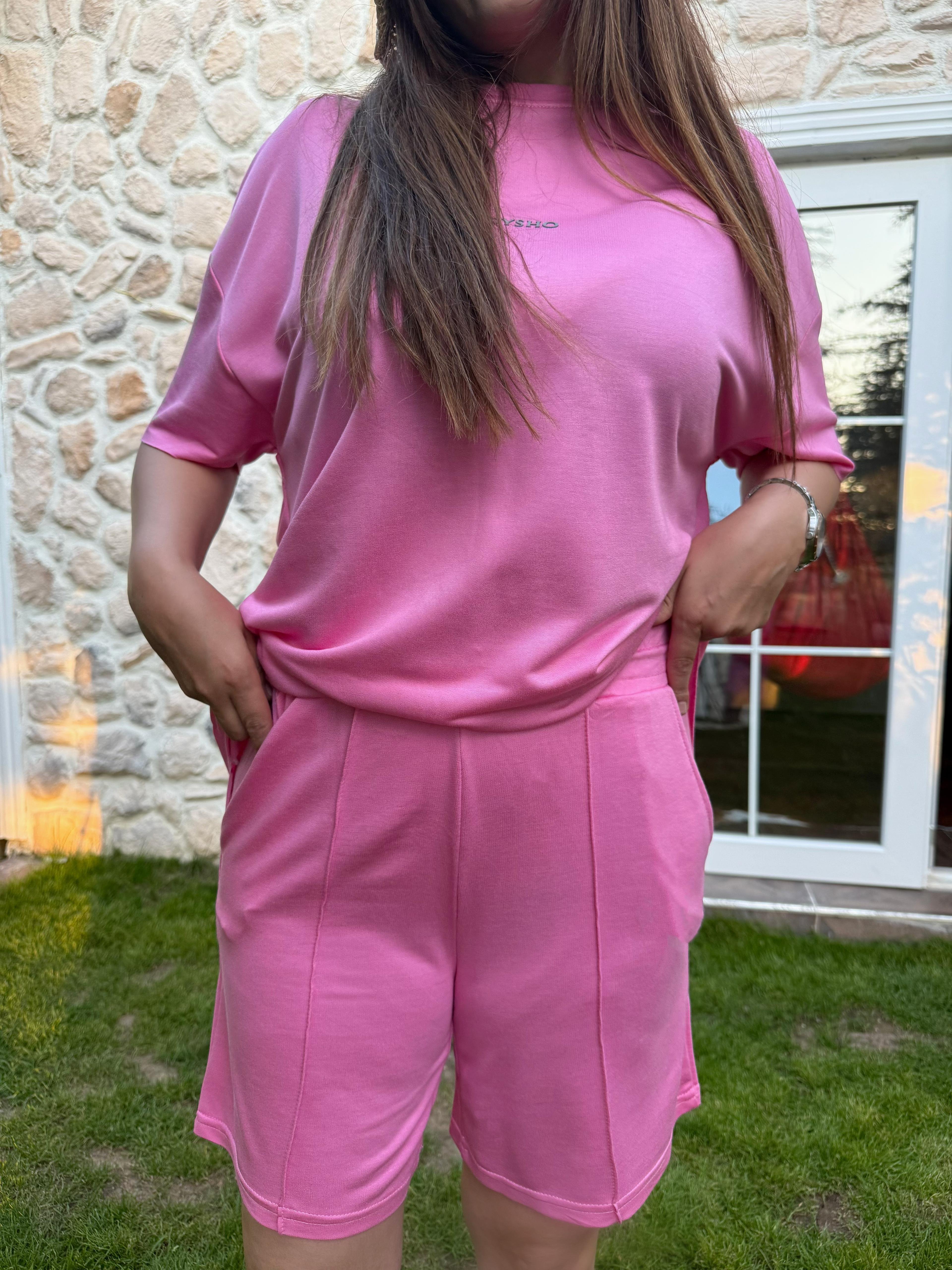 Salaş Pembe Tişört Şort Takım