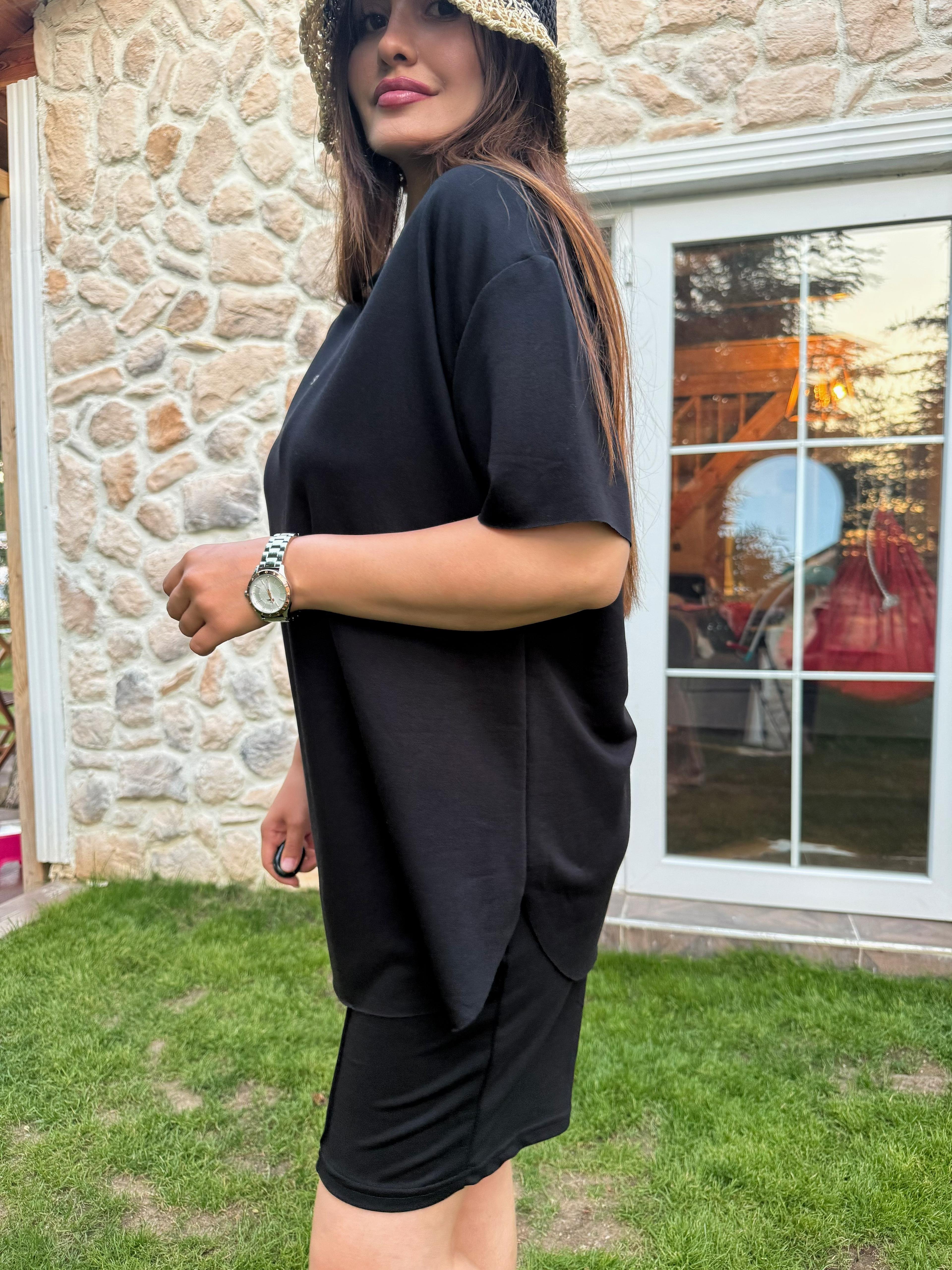 Salaş Siyah Tişört Şort Takım