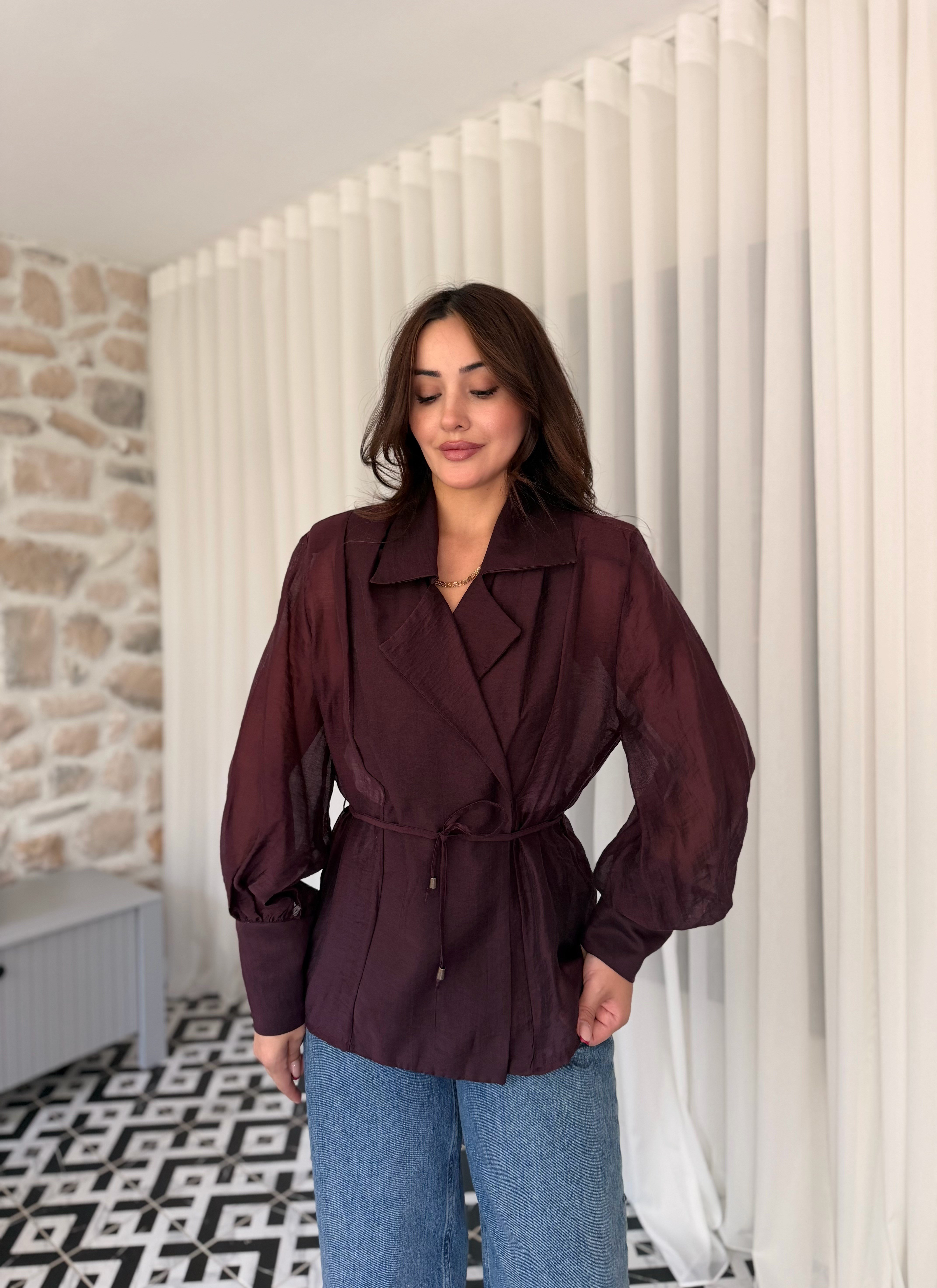 VERA KUŞAKLI CEKET BLUZ 
