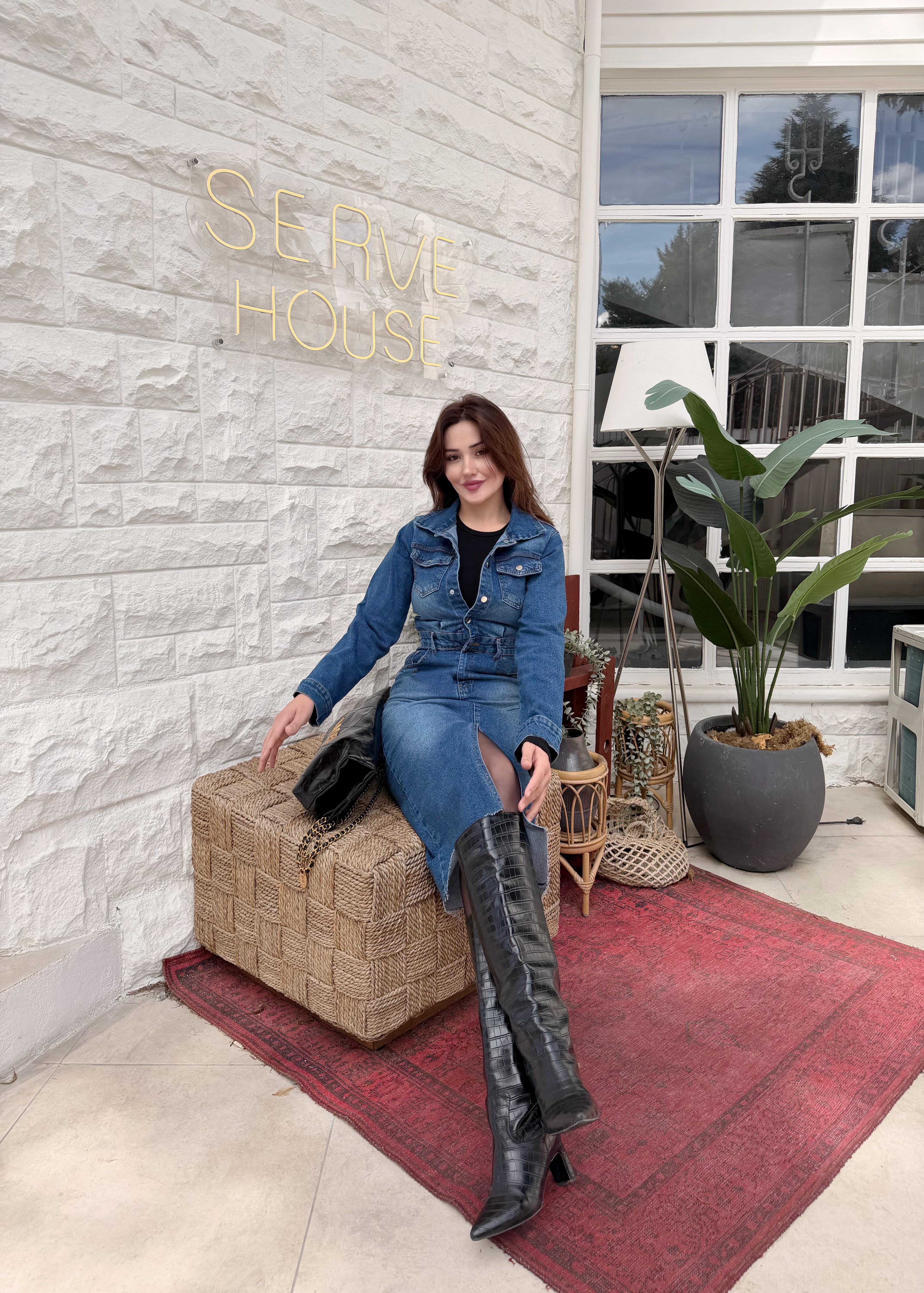 ZR LİKRALI DENİM ELBİSE