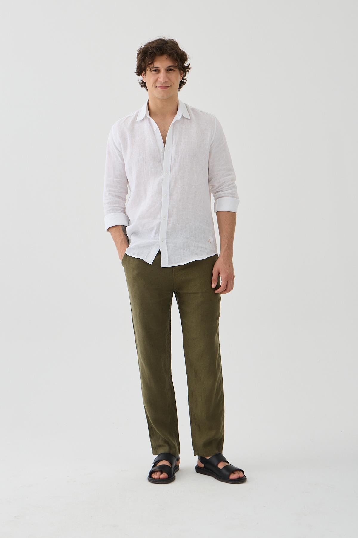 Halikarnas Keten Haki Jogger Pantalon