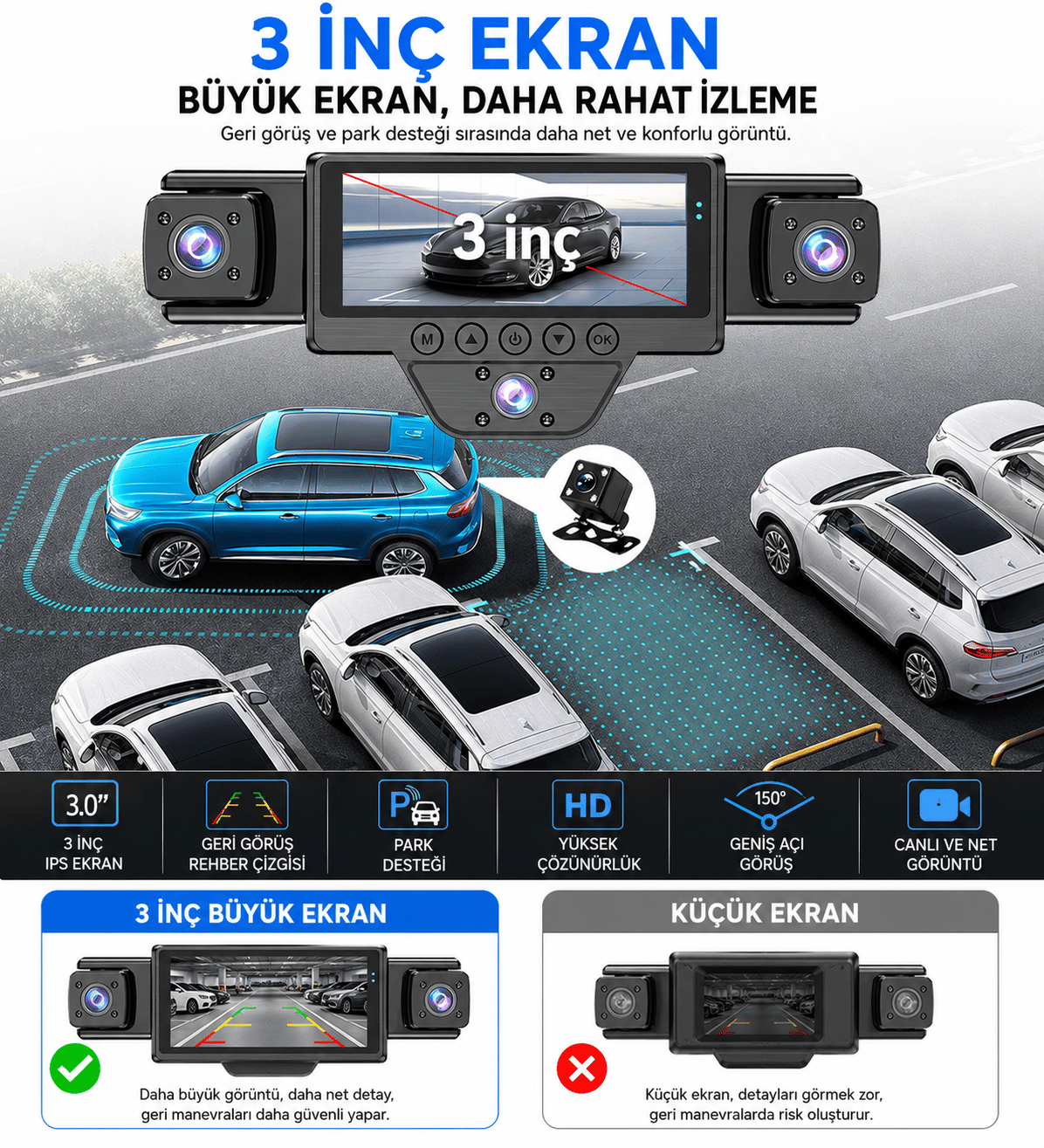 5 Kameralı N89 Araç İçi Kamera 2K Quad HD Ön İç Arka Yan Kameralı WiFi Gece Görüşlü G-Sensör 150° Geniş Açı Araç Kayıt Kamerası