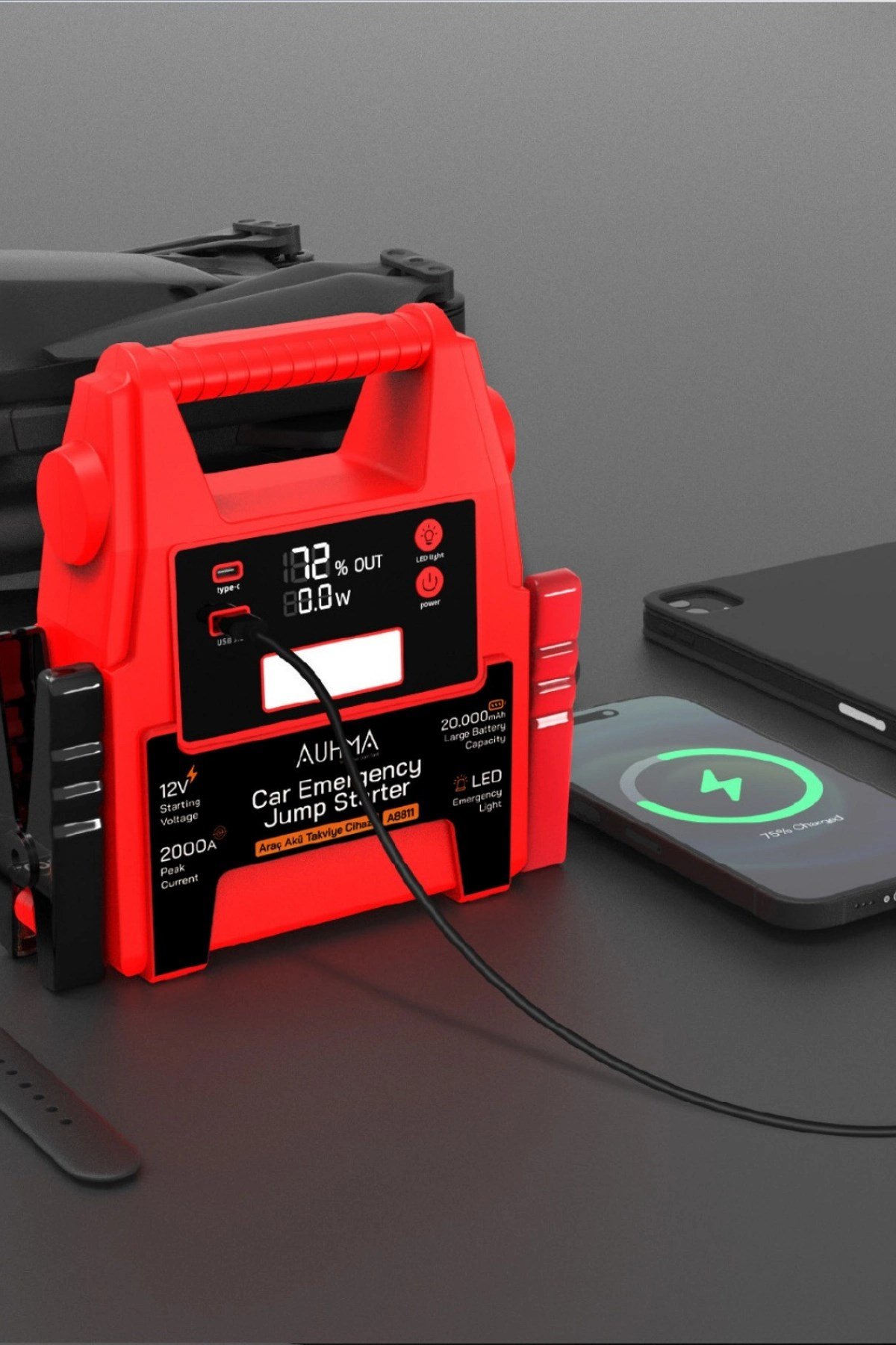 Auhma  A8811 20.000 Mah Profesyonel Akü Takviyeli Şarjlı Powerbank & Dijital Fener 