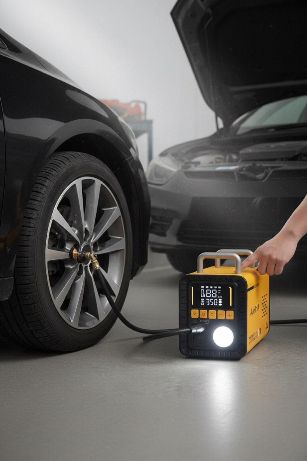 Auhma A8833 16.000 Mah 5'i 1 Arada Akü Takviyeli Şarjlı Hava Pompası Powerbank Dijital Fener & Üfleme Vakum