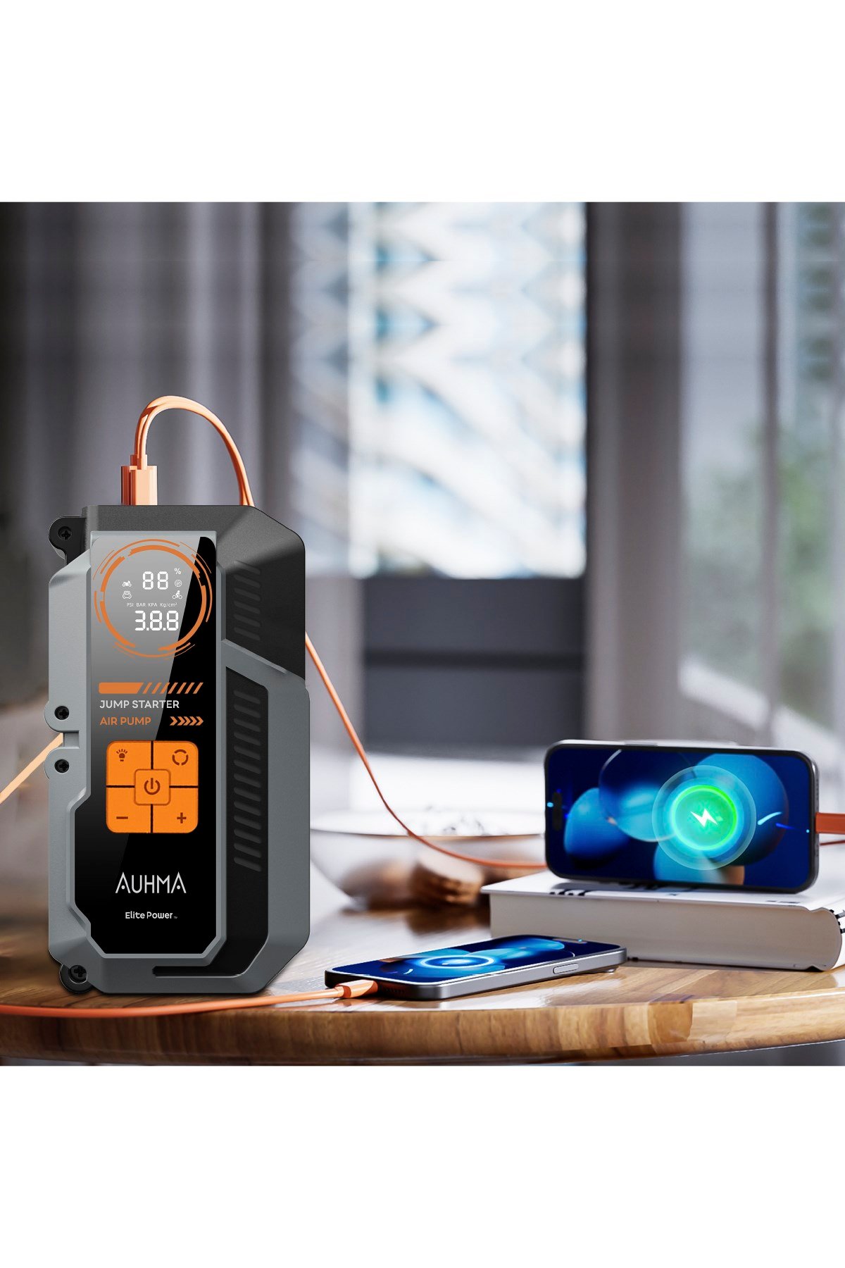 Auhma A9944 16.000 mAh Akü Takviye Cihazı Şarjlı Hava Kompresörü 150 PSI Lastik Şişirme Pompası Powerbank