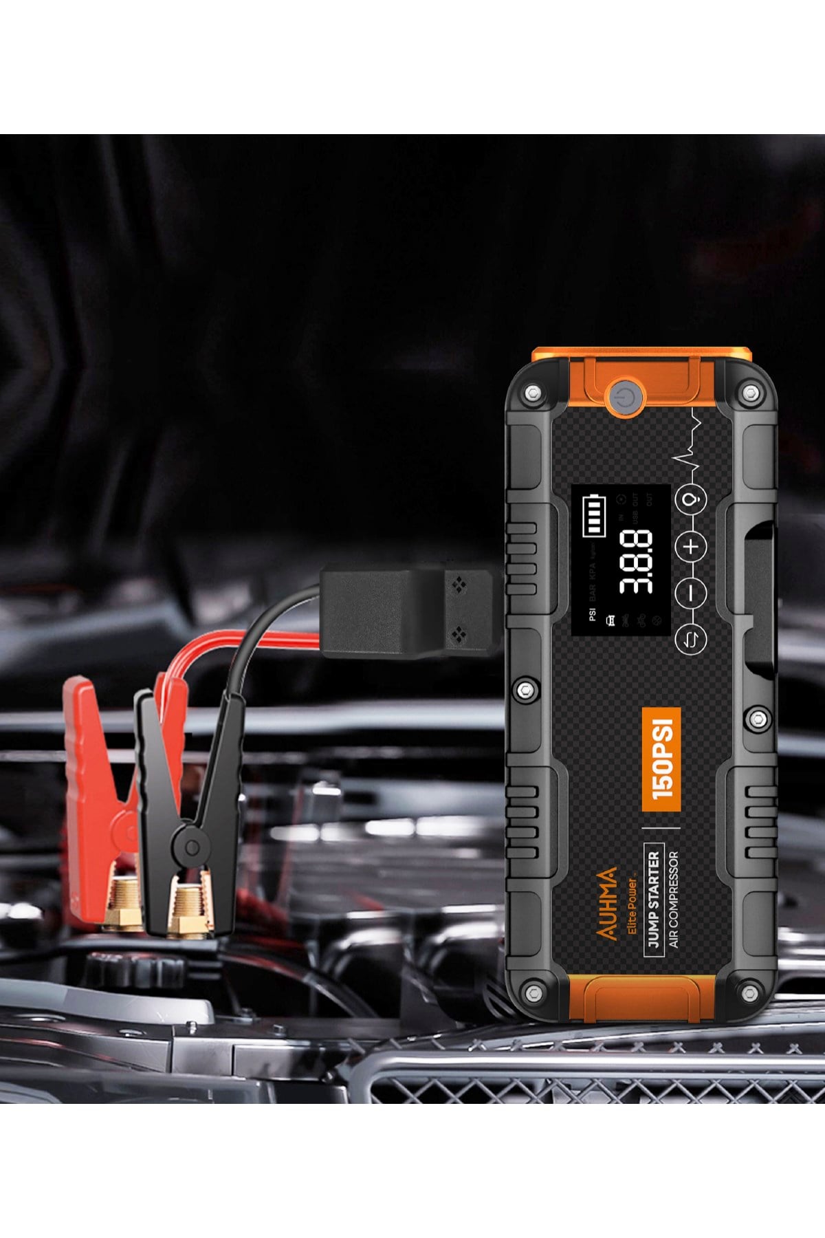Auhma A9955 16.000 mAh Akü Takviye Cihazı Şarjlı Hava Kompresörü 150 PSI Lastik Şişirme Pompası Powerbank