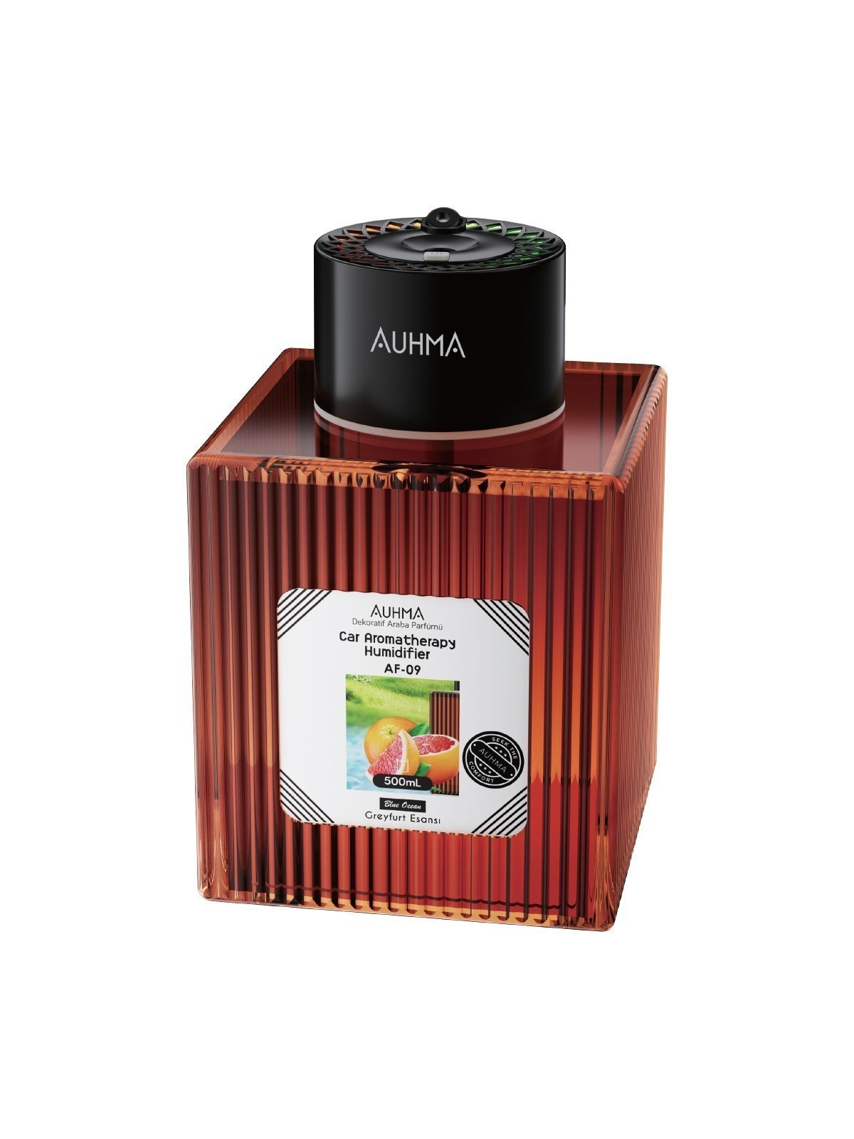 Auhma AF-09 Araç İçi Hava Nemlendirici & Koku Makinesi Mandalina Esansı – 500ml Aromaterapi Difüzör + RGB Işıklı