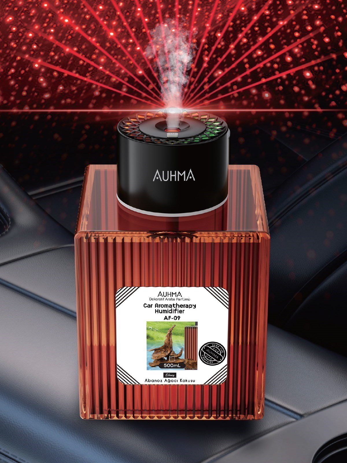 Auhma AF-09 Araç İçi Hava Nemlendirici & Koku Makinesi Mandalina Esansı – 500ml Aromaterapi Difüzör + RGB Işıklı