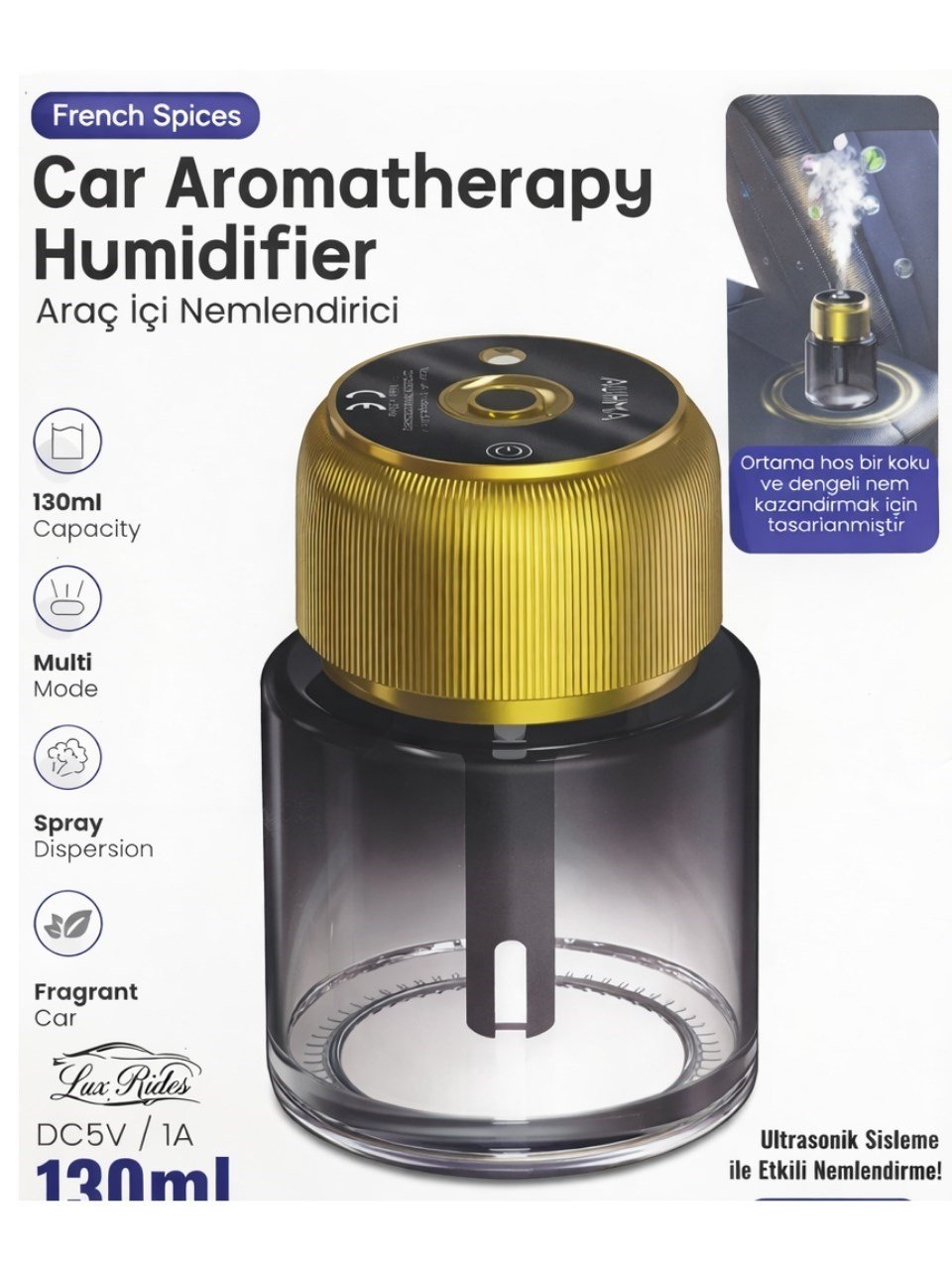 Auhma AF-11 Araç İçi Hava Nemlendirici & Hareket Algılamalı Koku Makinesi Ebony Esansı – 130ml Aromaterapi Difüzör Araç Kokusu
