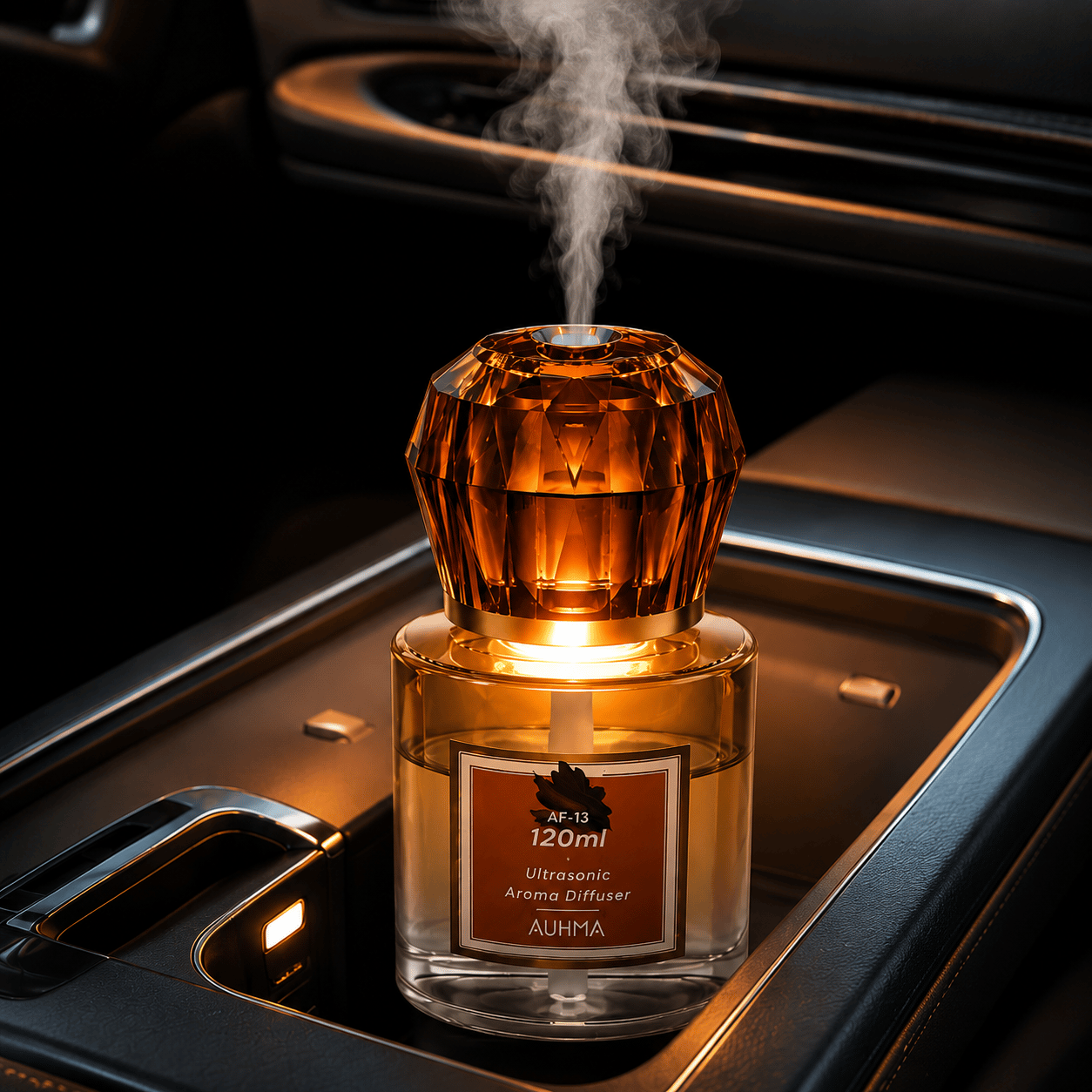 Auhma AF-13 120ml Şarjlı Ultrasonik Araç Koku Difüzörü Sarı Ambiyans Işıklı Mingdao Esans Aroma Yayıcı