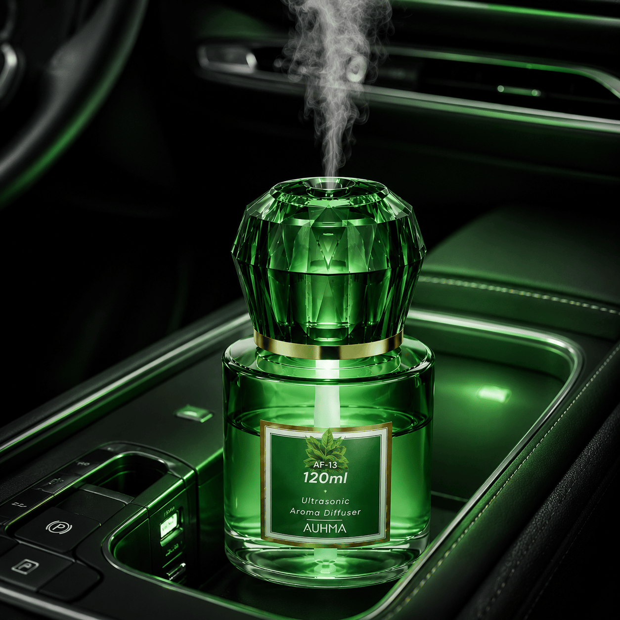 Auhma AF-13 120ml Şarjlı Ultrasonik Araç Koku Difüzörü Ambiyans Işıklı Forest Esans Aroma Yayıcı