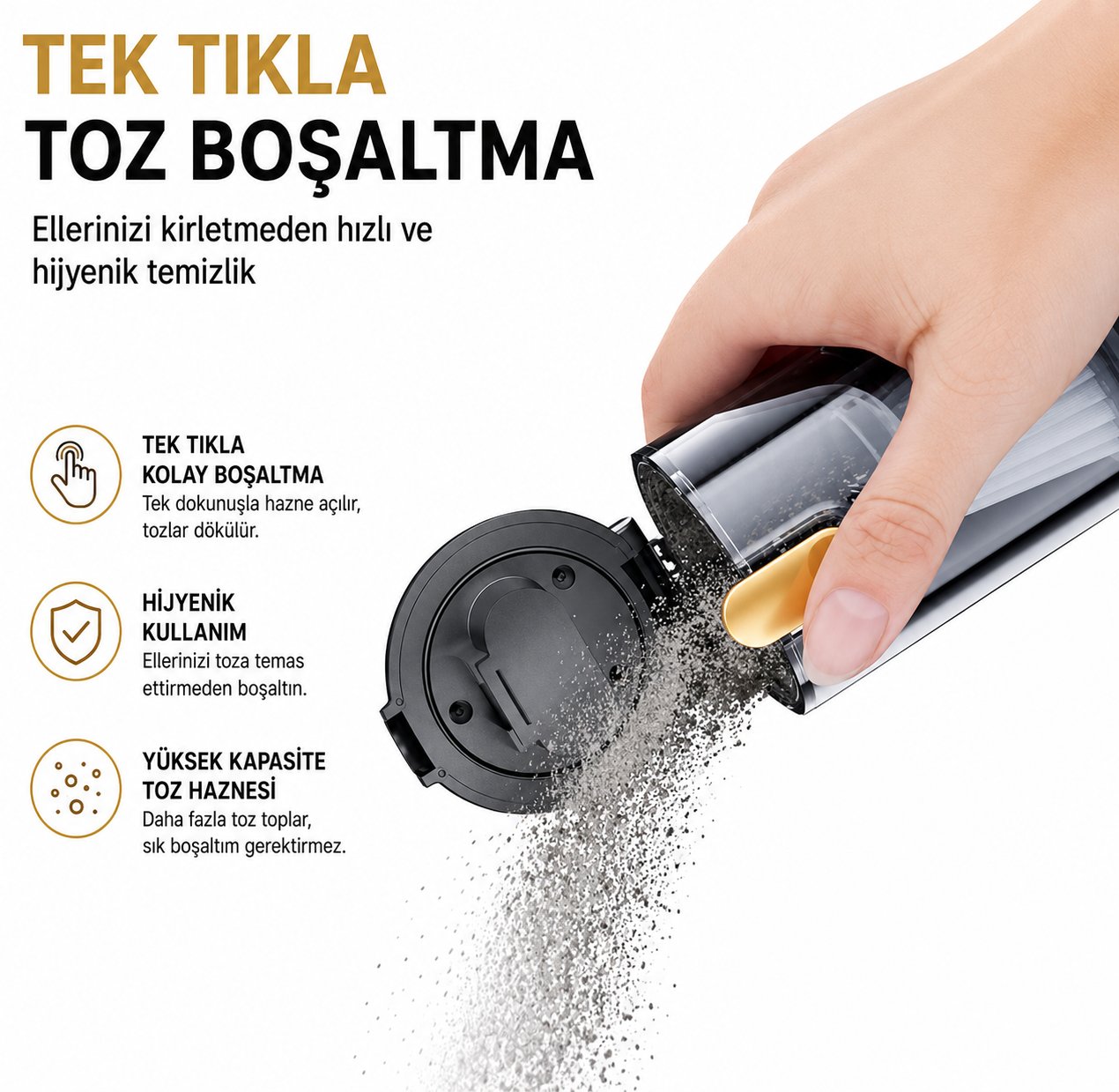 Bagajon Castu 20.000 PA Şarjlı Profesyonel Kablosuz El Süpürgesi Fırçasız Motorlu Araç Süpürgesi Gri-Kahve