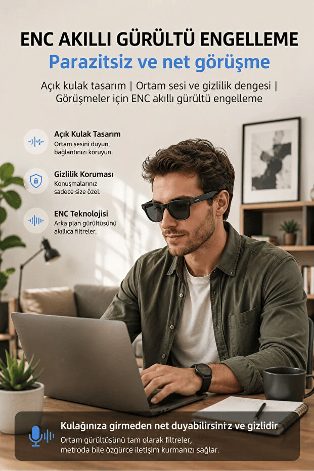 Bagajon Ryan RY-AIG01 Yapay Zeka Destekli Kameralı Akıllı Gözlük 8MP – Anlık Çeviri, Fotoğraf Video, Bluetooth, Sesli Asistan