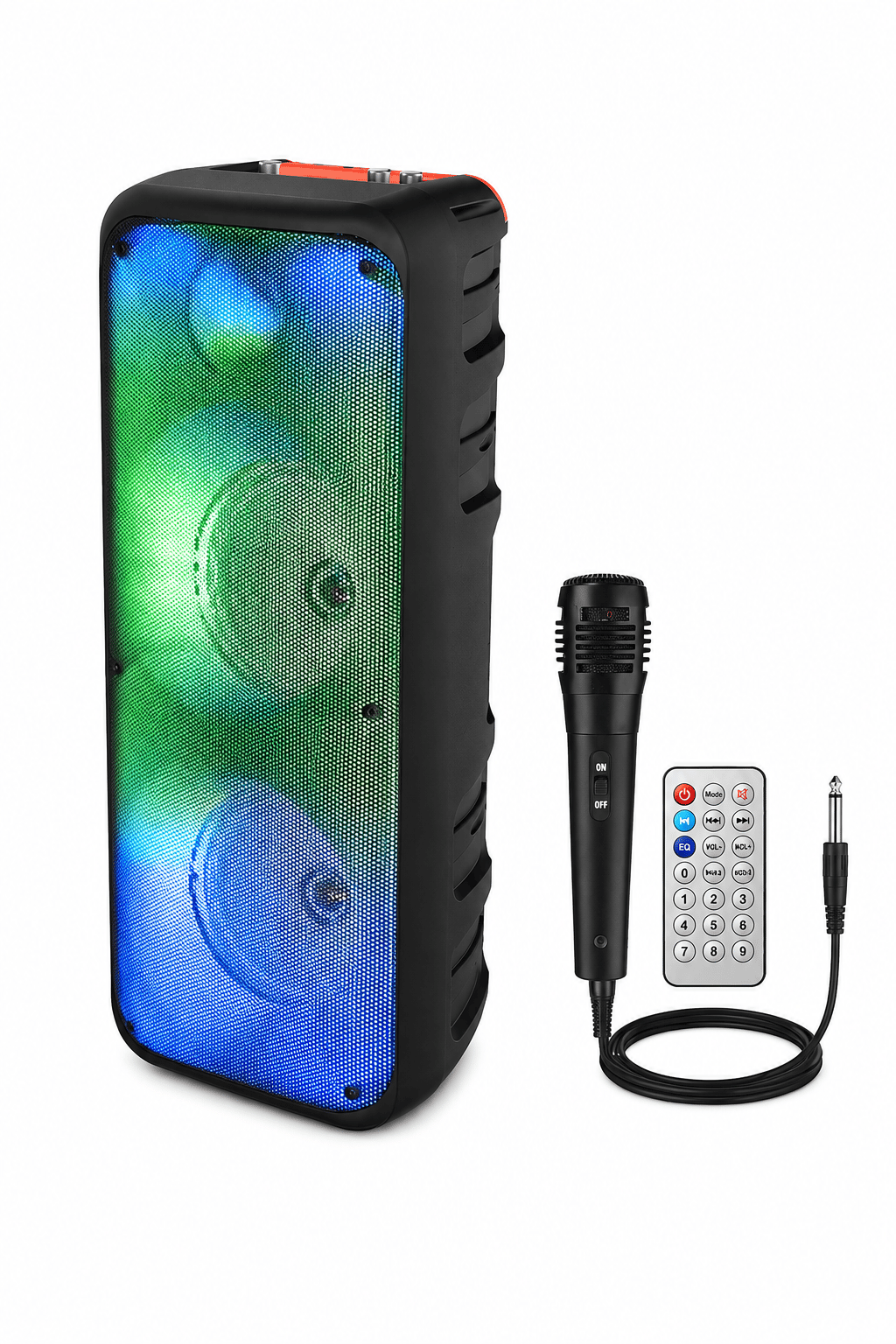 Blic BLS-49 16W RGB Bluetooth 5.0 Kablosuz Karaoke Hoparlör Mikrofonlu Kumandalı TWS USB FM Radyo