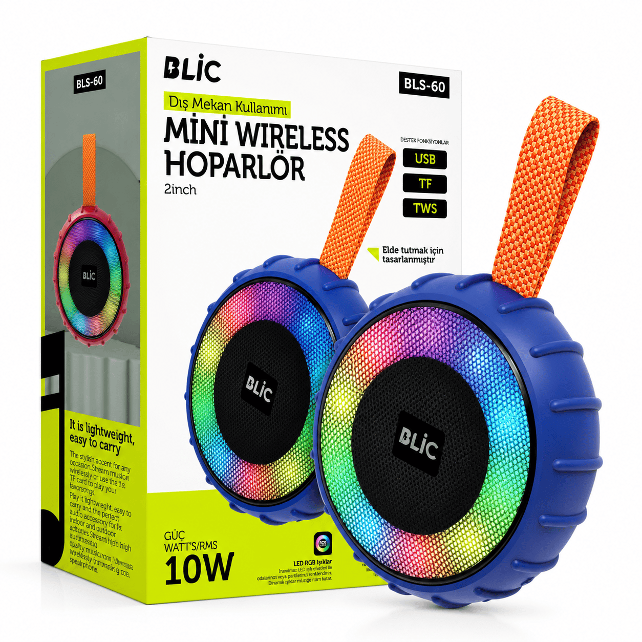 Blic BLS-60 10W RGB Bluetooth Hoparlör Taşınabilir Kablosuz Siyah Speaker  USB TF TWS