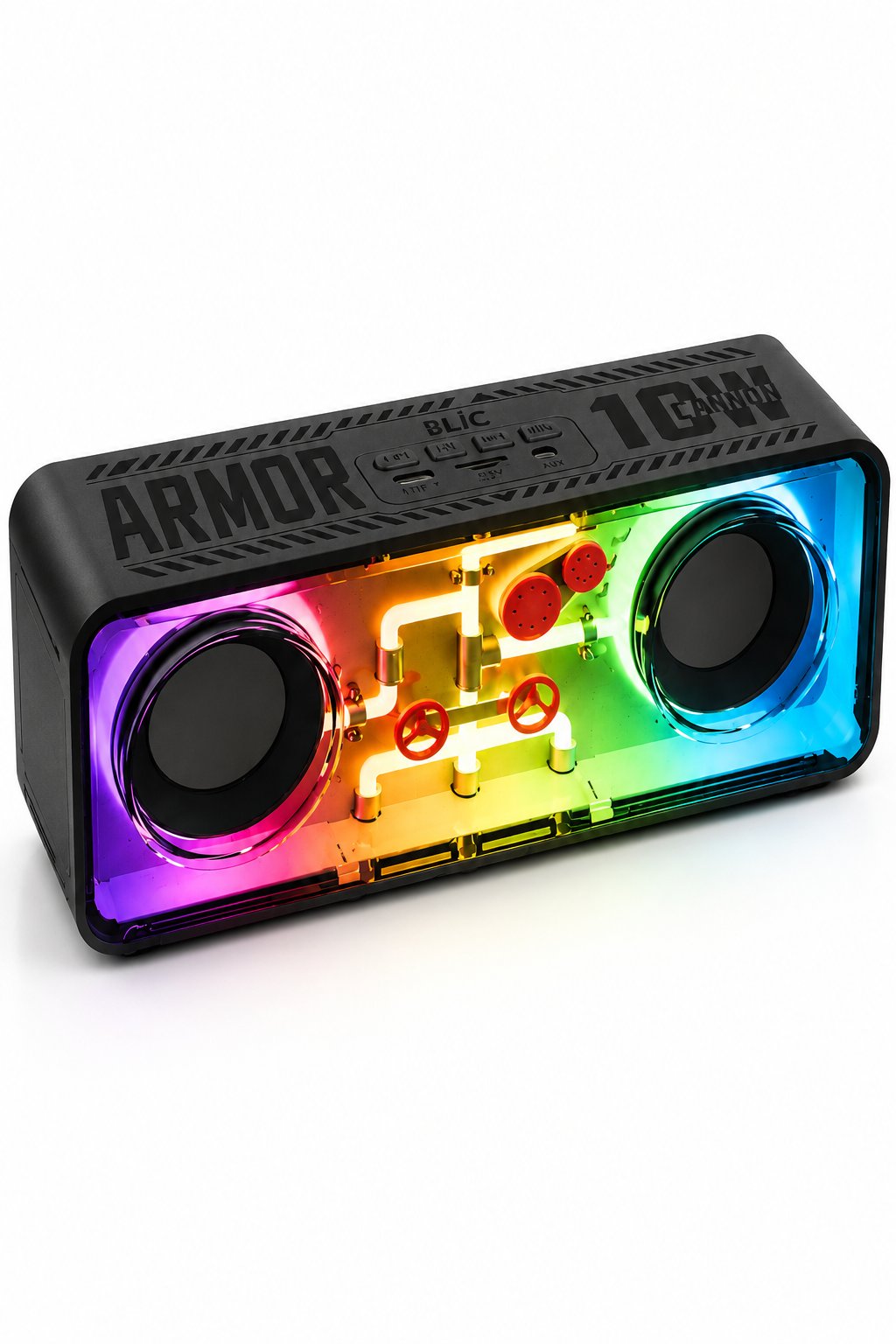 Blic BLS-71 Armor Series Şeffaf Mecha RGB Işıklı 10W Bluetooth Hoparlör Siyah TWS Destekli Kablosuz Soundbar
