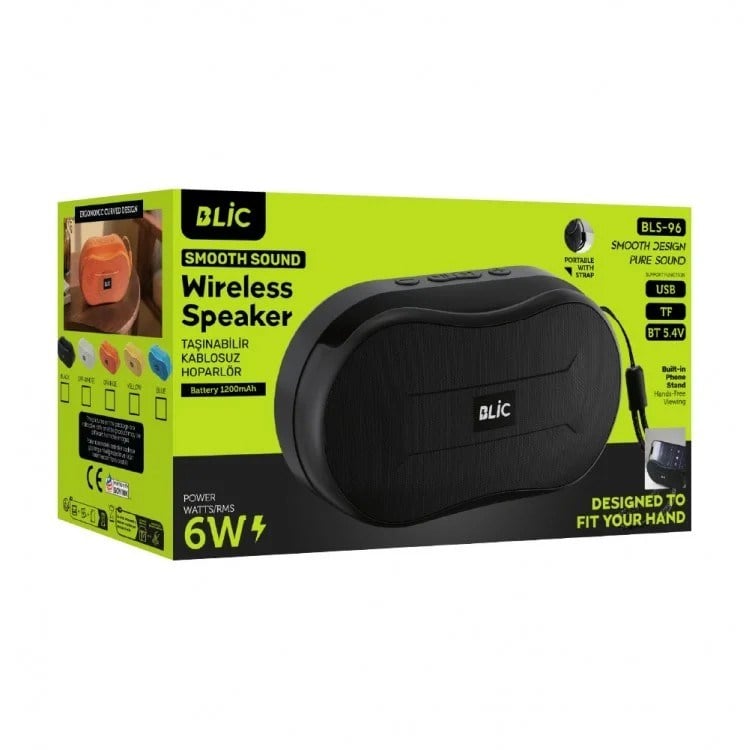 Blic BLS-96 6W Bluetooth Hoparlör – Telefon Standlı, 1200mAh, USB TF Kart Destekli Askılı Taşınabilir Speaker Turuncu