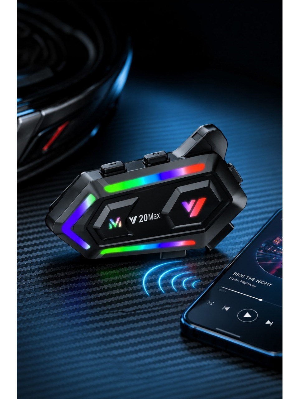 Blic Y20MAX Bluetooth 6.0 Motosiklet Kask İnterkom – 300M Çiftli Intercom, 25 Saat Konuşma, 1000mAh, RGB Işıklı, IPX6
