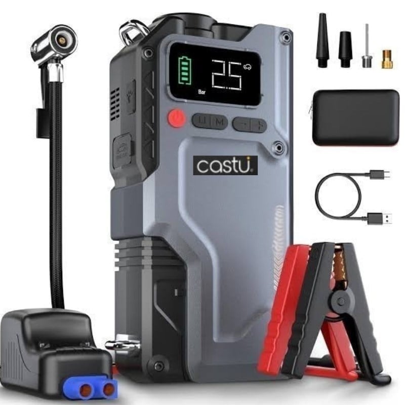 Castu Cs70 Plus Akü Takviye Cihazı | 4'ü 1 Arada Powerbank, Hava Kompresörü, LCD Ekran, 12.000mAh 150PSI