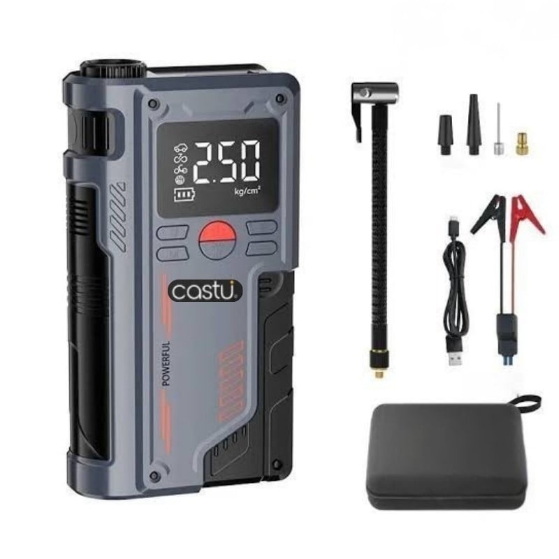 Castu Cs70 Plus Akü Takviye Cihazı | 4'ü 1 Arada Powerbank, Hava Kompresörü, LCD Ekran, 12.000mAh 150PSI