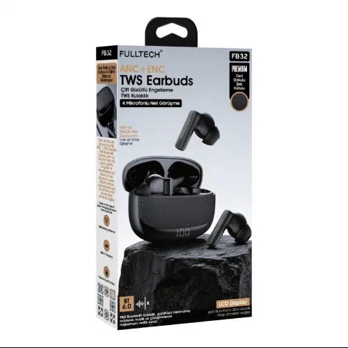 Fulltech FB32 TWS 4 Mikrofonlu Bluetooth Kulaklık ANC ENC Gürültü Engelleme Deri Dokulu Şarj Kutulu