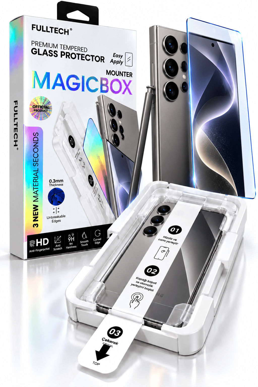 Fulltech MagicBox Samsung S26 Ultra Uyumlu Premium Kırılmaz Cam Ekran Koruyucu – Kolay Uygulama Aparatlı, 0.3 mm, HD Şeffaf