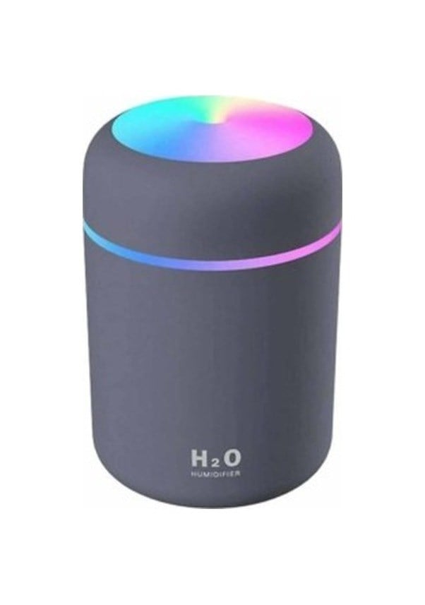 H2o 300 ml Rgb Işıklı Şarjlı Ulrasonik Ledli Hava Nemlendirici Buhar Makinesi ve Aroma Verici Gri