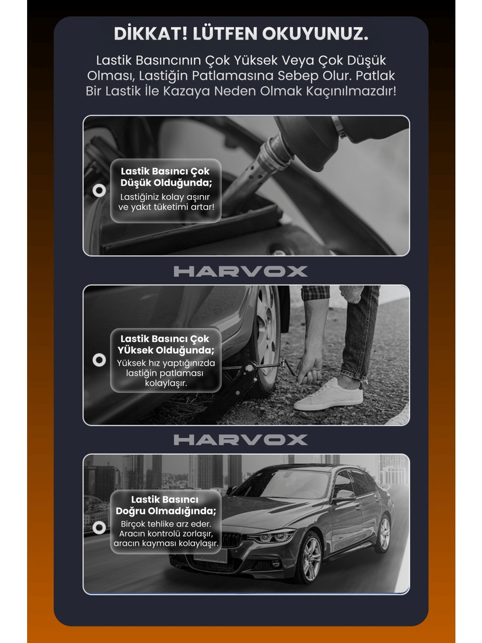 Harvox 10.000MAH Akü Takviyeli Hava Kompresörü Şarjlı Powerbankli Göstergeli Araç Lastik Şişirme 150 PSI