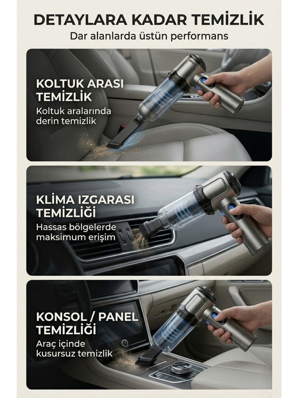 Harvox 20.000 Pa Profesyonel Led Işıklı Araç Süpürgesi – Taşınabilir, 6000 mAh,Üflemeli, Çantalı Gri