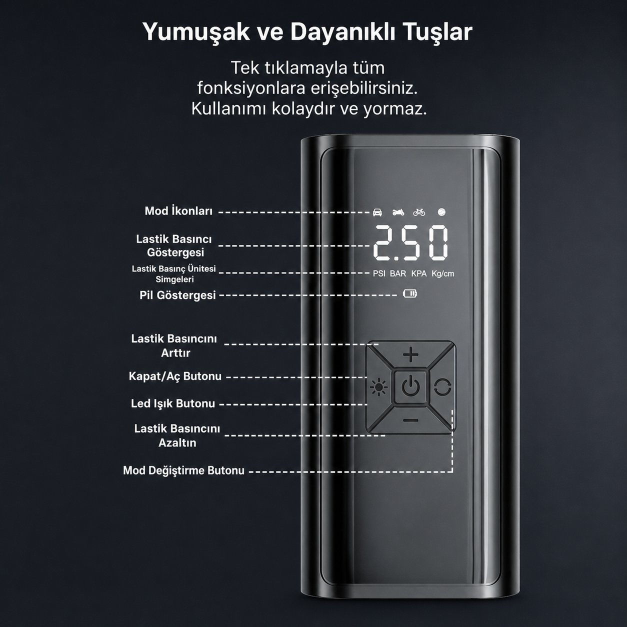 Harvox 6.000 Mah Mobil Hava Kompresörü Led Işıklı Şarjlı Digital Gösterge Araç Lastik Şişirme 150 PSI