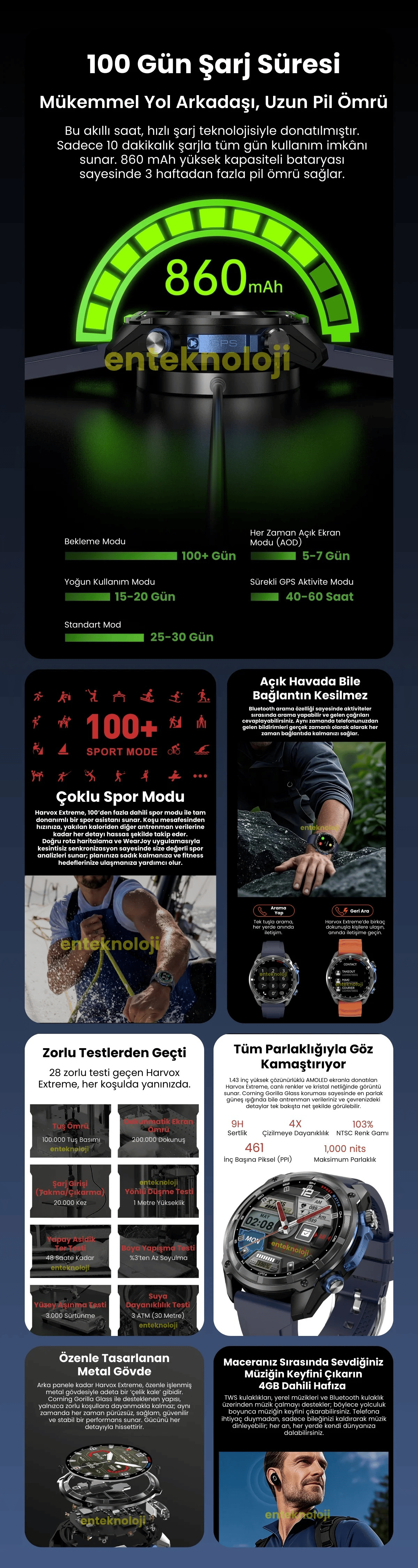 Harvox Extreme Gps'li  Amoled Akıllı Saat Iphone ve Android Tüm Telefonlara Uyumlu 
